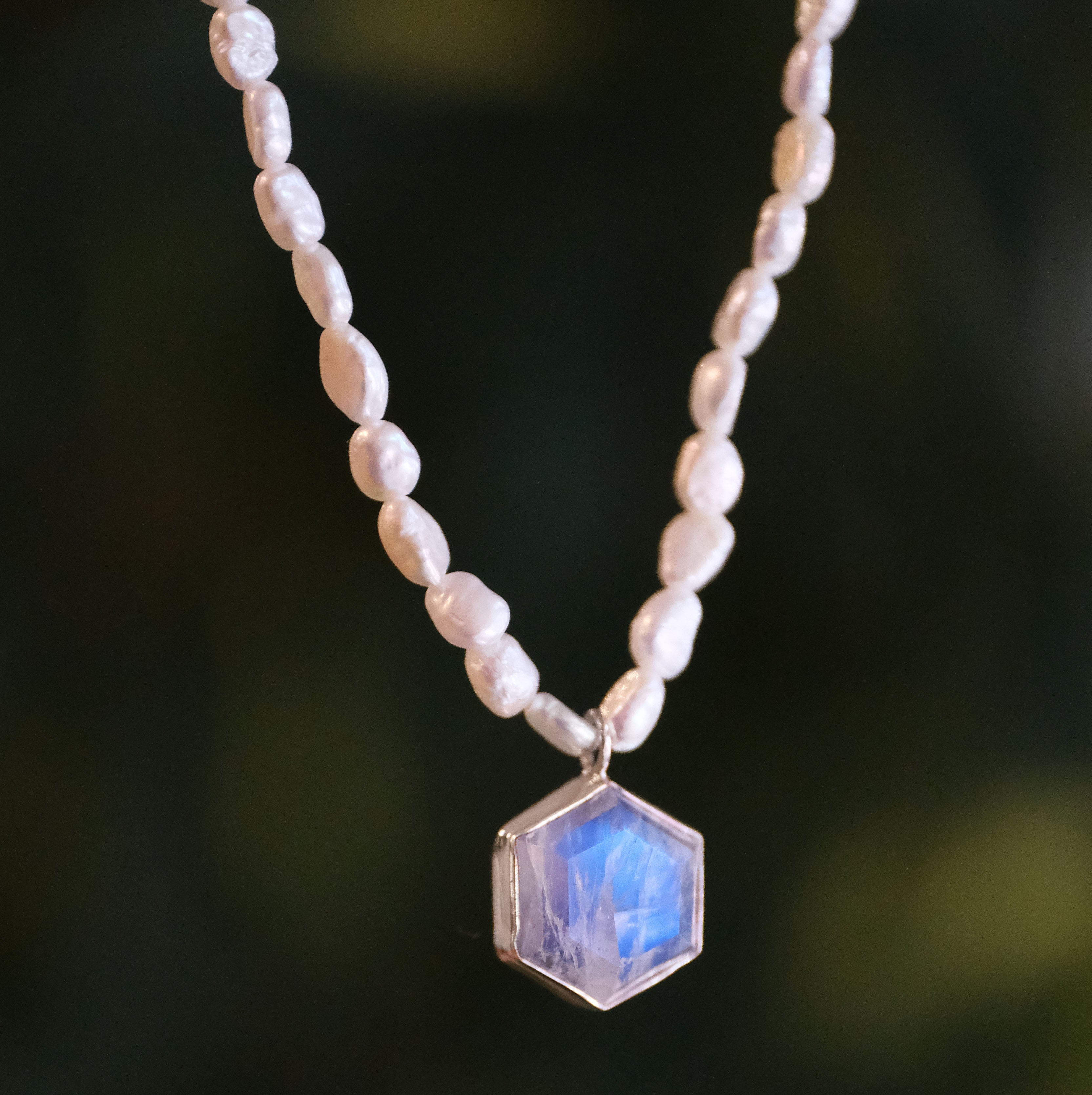 Freshwater Pearl + Moonstone Hexi Necklace - One of a Kind