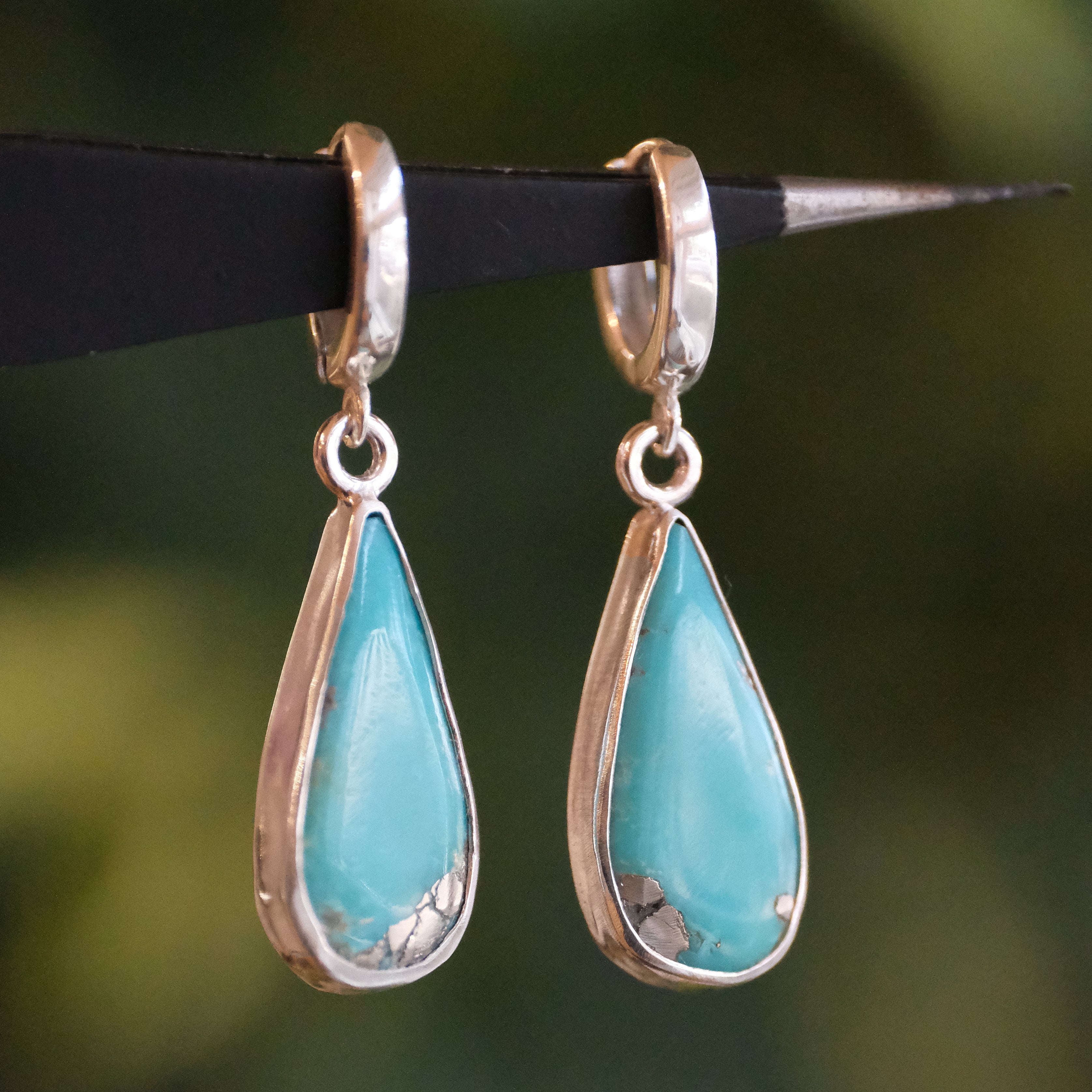 Turquoise Droplet Hugger Earrings - One of a Kind