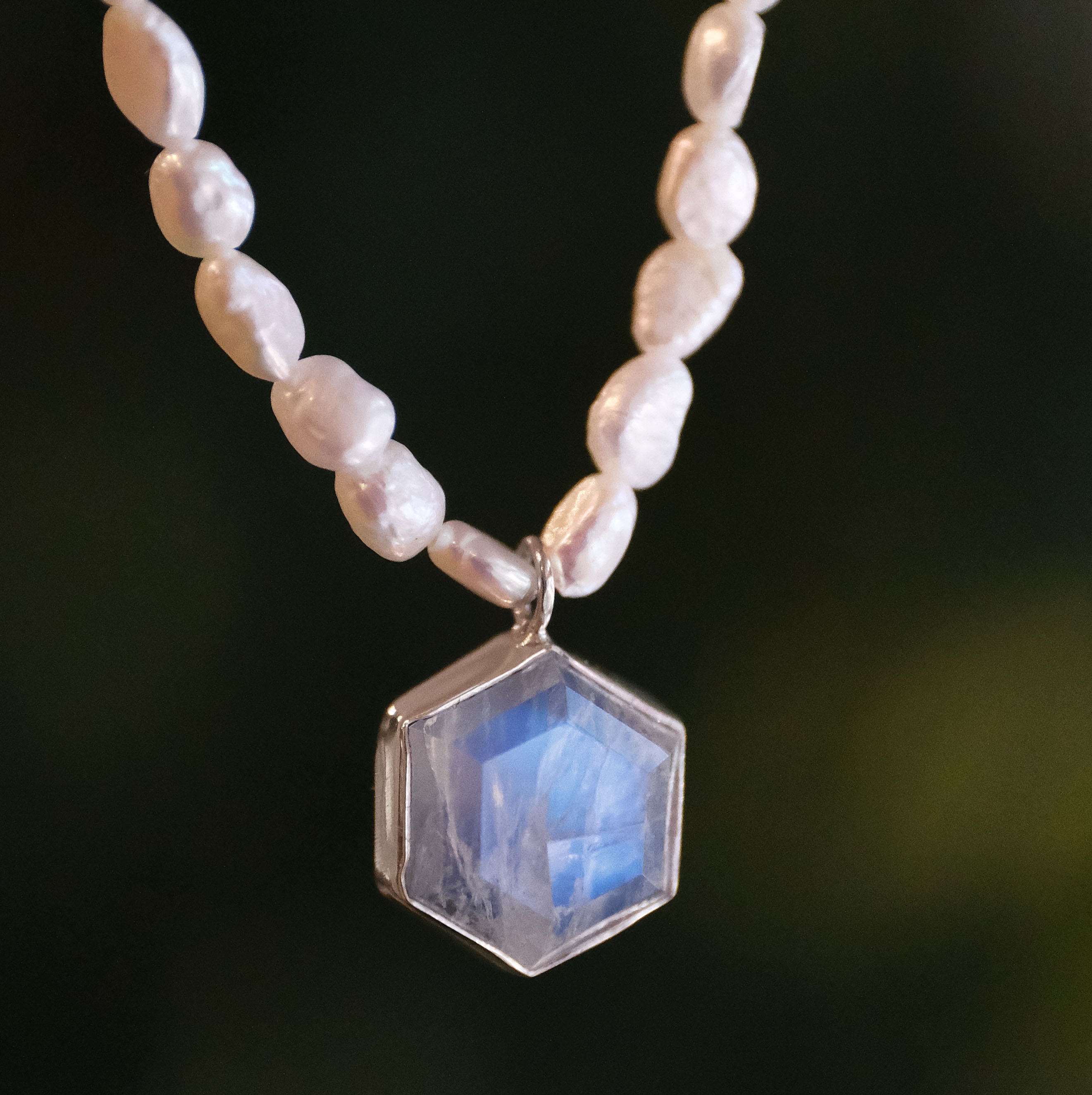 Freshwater Pearl + Moonstone Hexi Necklace - One of a Kind