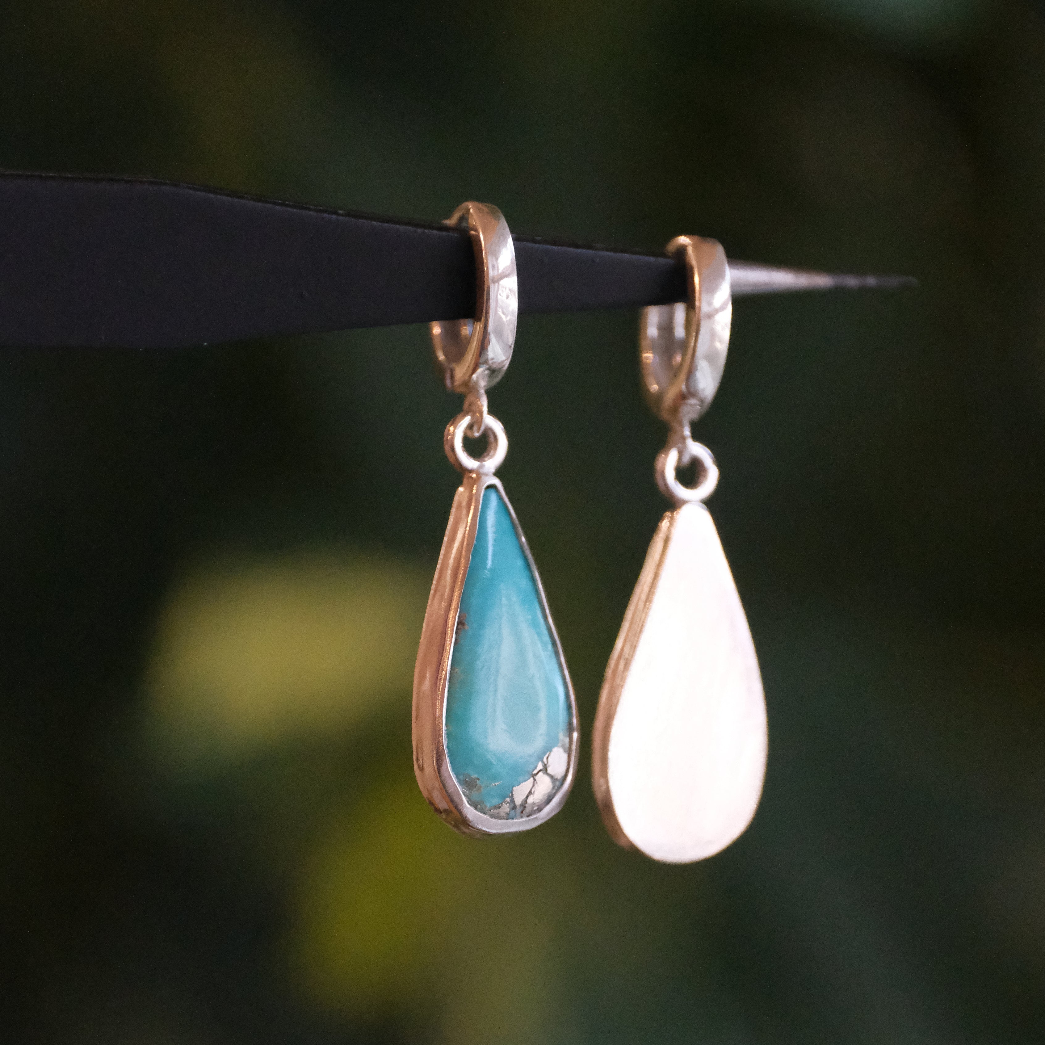 Turquoise Droplet Hugger Earrings - One of a Kind