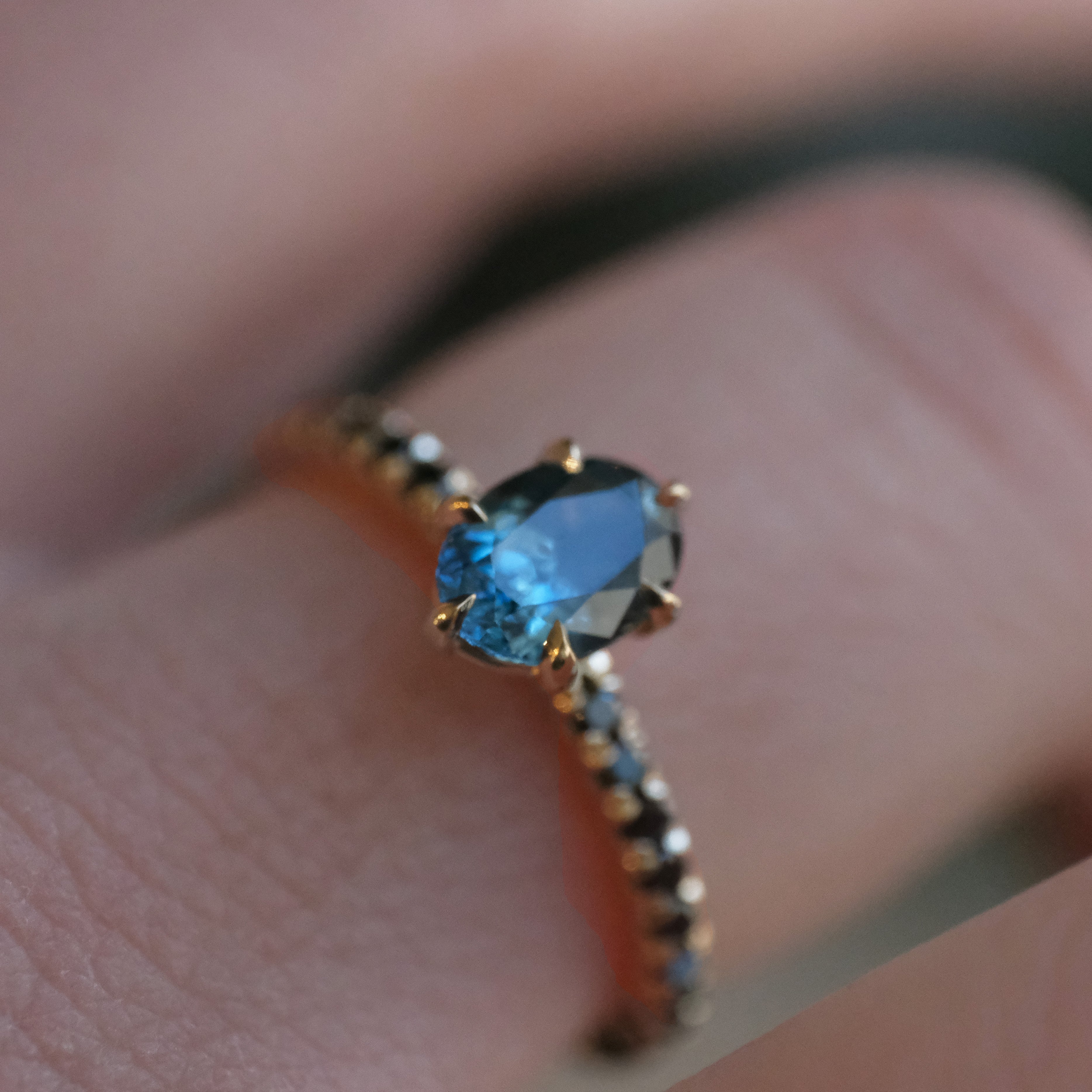 14k Montana Sapphire + Black Diamond Nightfall Ring - One of a Kind