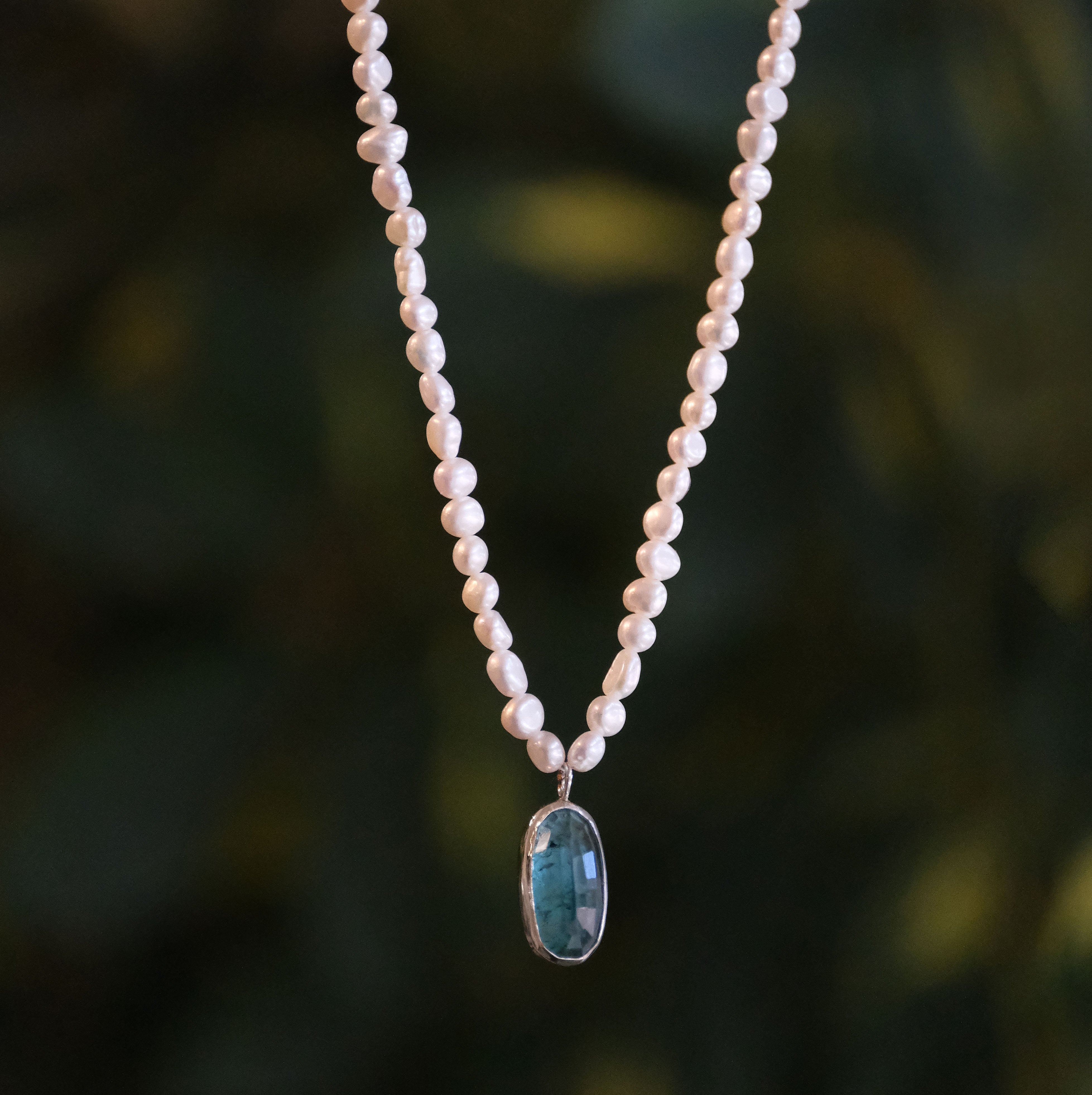 Freshwater Pearl + Aqua Tourmaline Necklace - One of a Kind