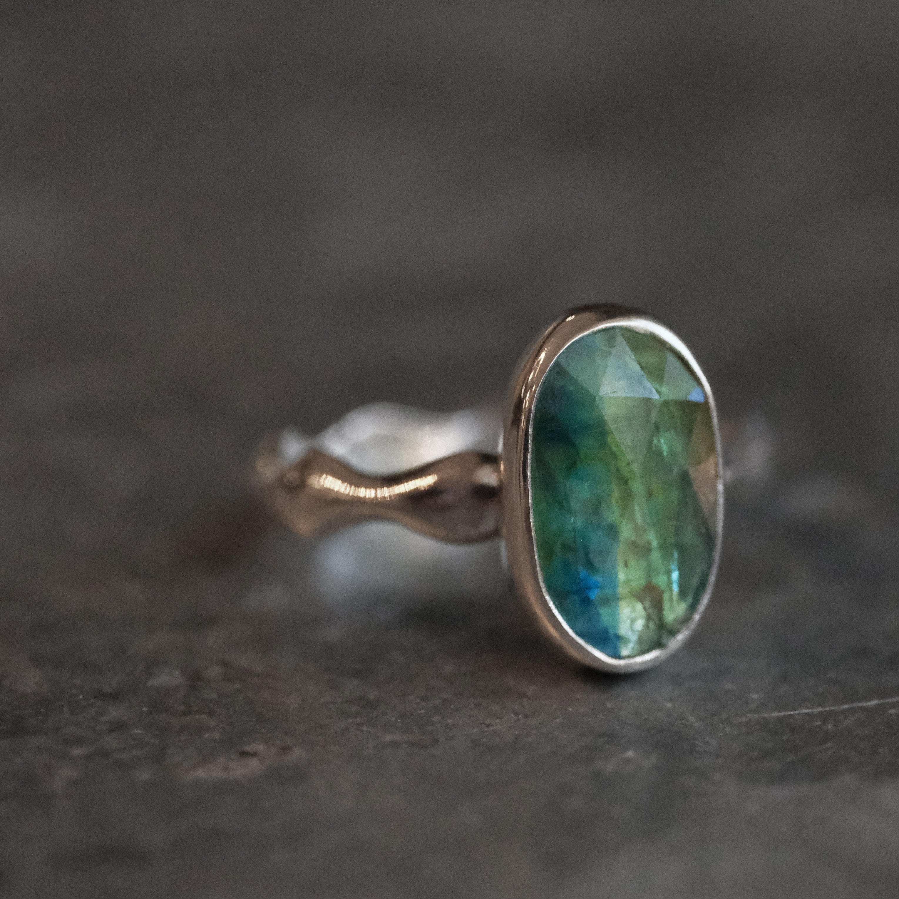 Emerald Kyanite Wave Ring (Size 6) - One of a Kind