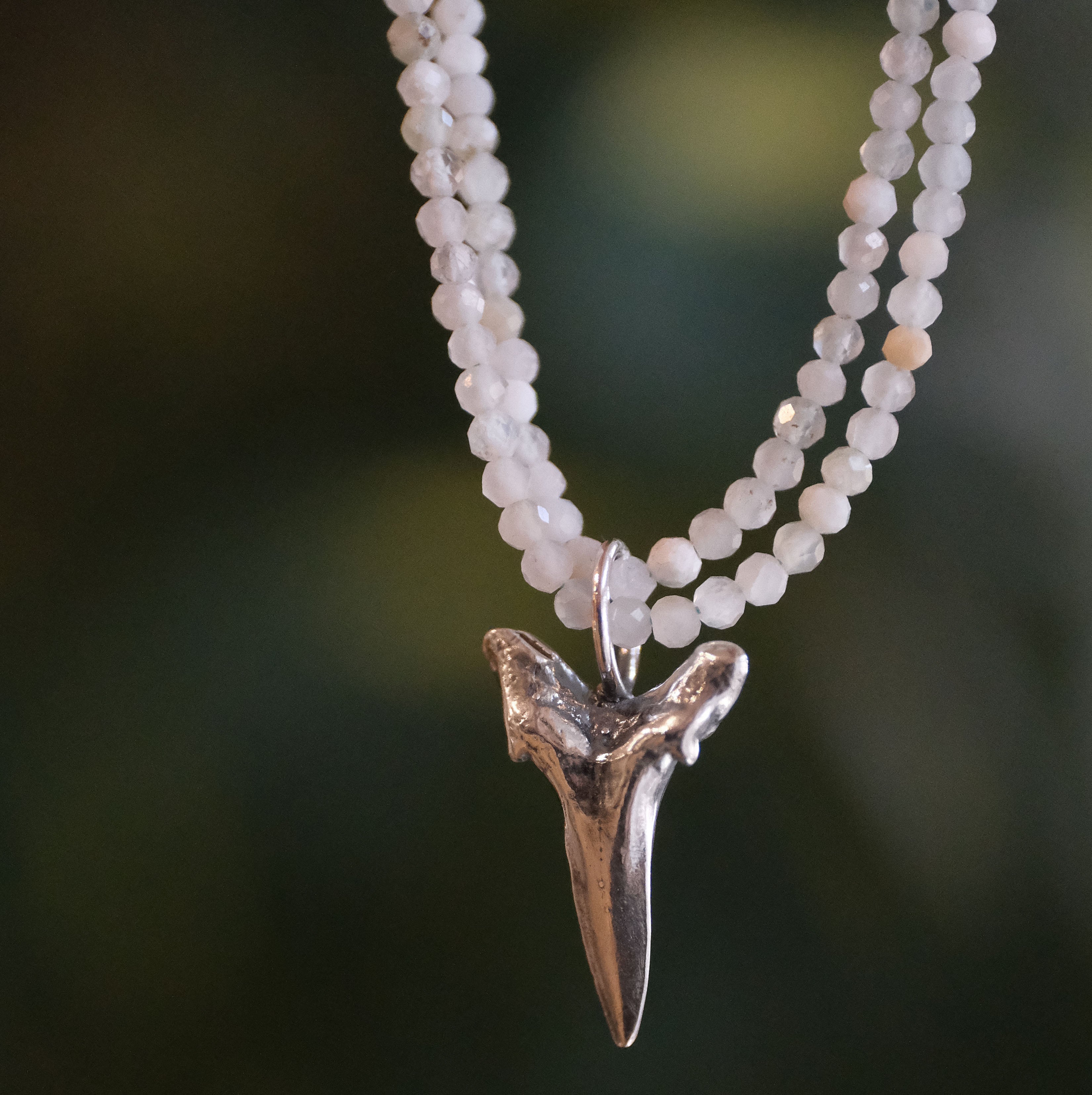 Aquamarine + Sterling Shark Tooth Necklace - One of a Kind