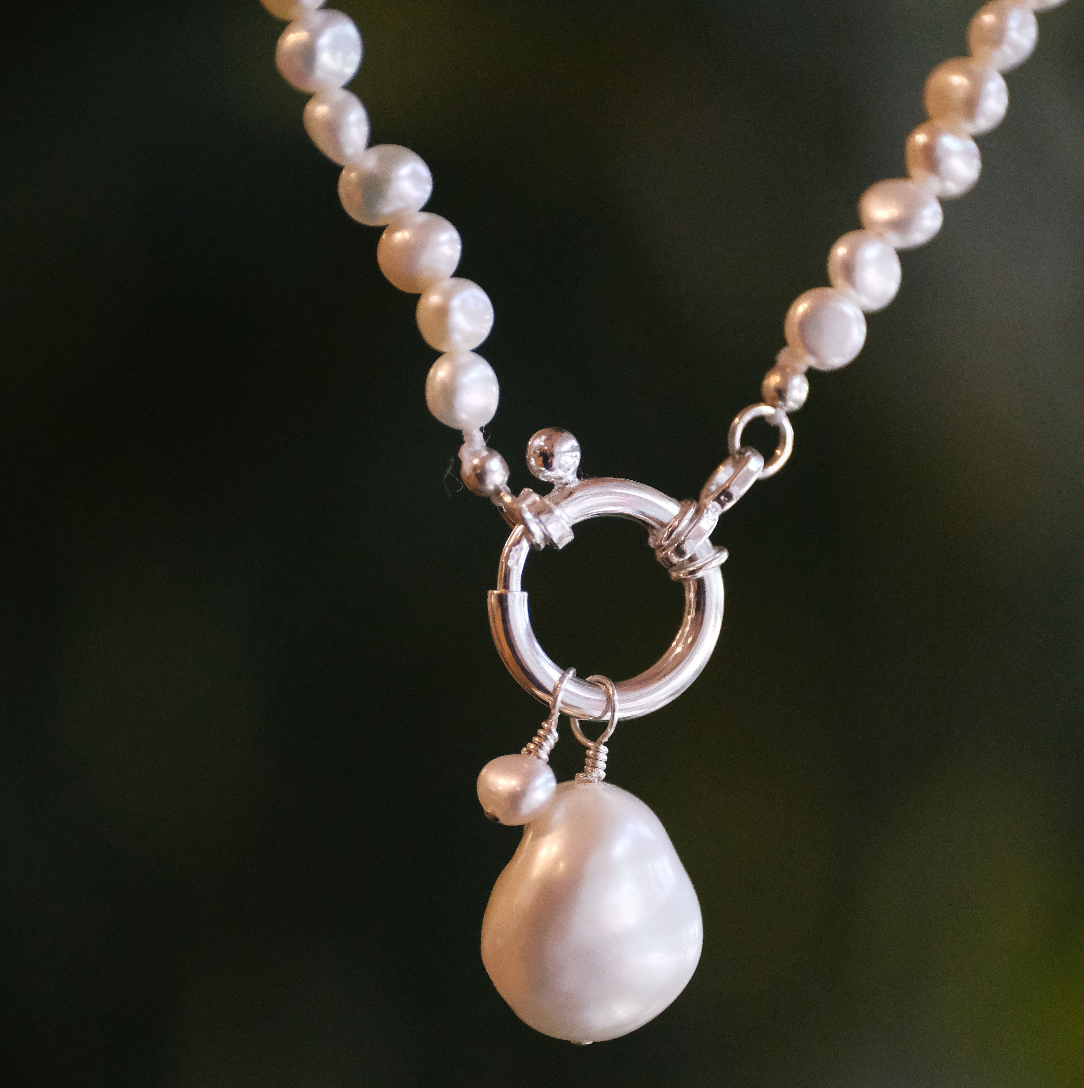 Freshwater Pearl + Sterling Charm Keeper Necklace - One of a Kind