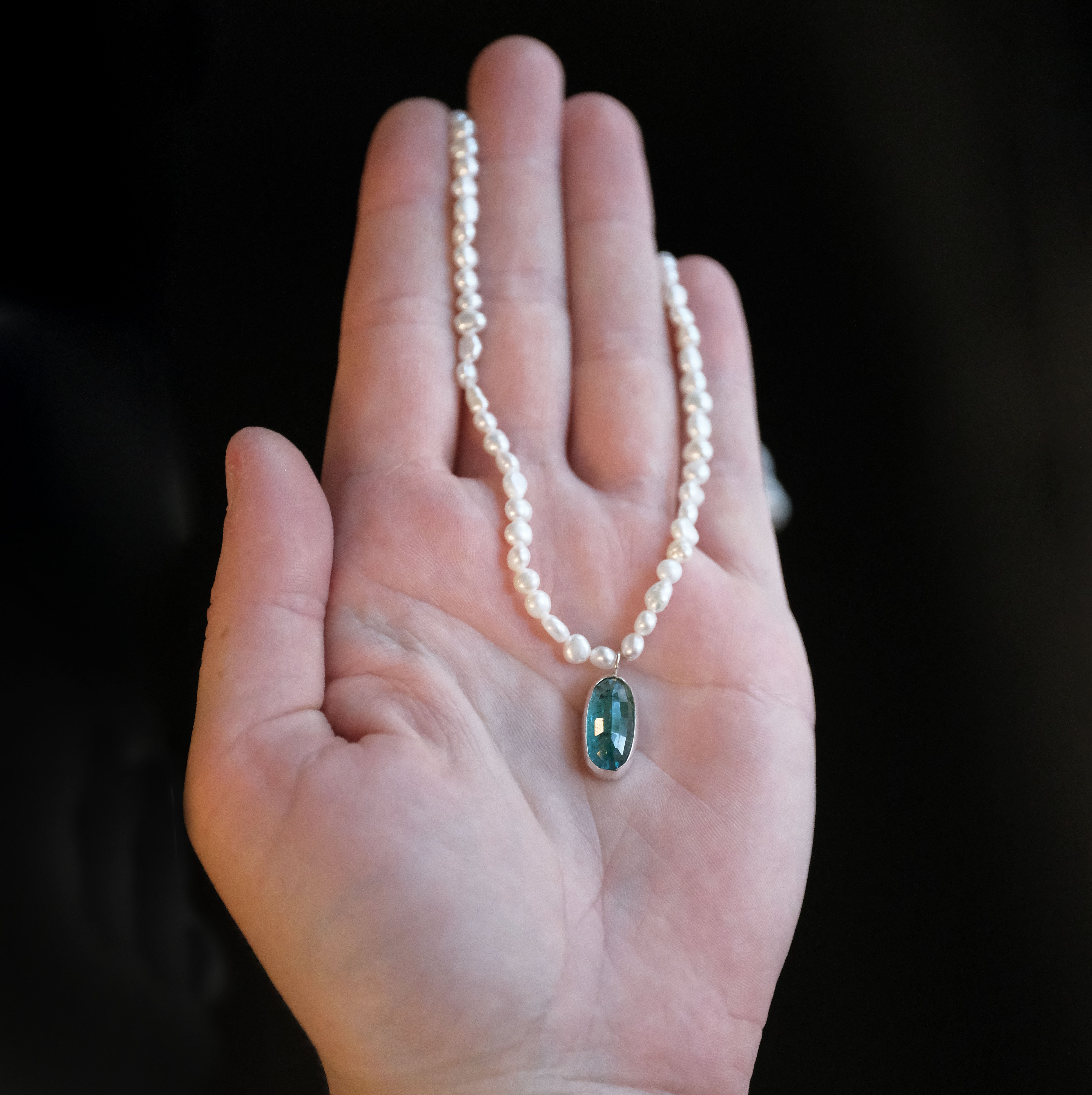 Freshwater Pearl + Aqua Tourmaline Necklace - One of a Kind