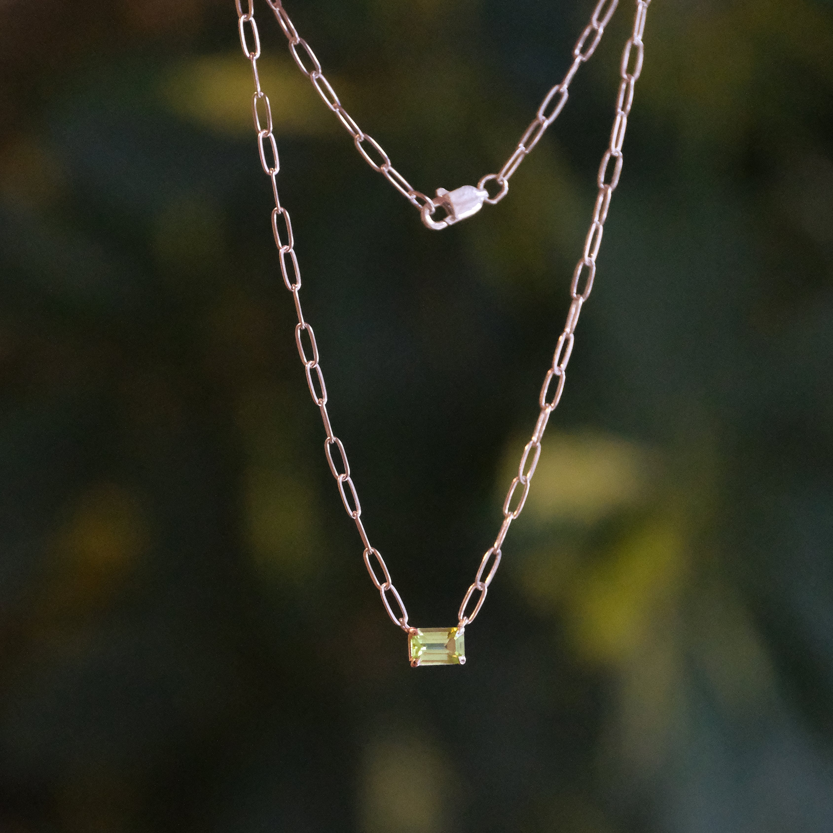 Peridot + Sterling Paperclip Necklace