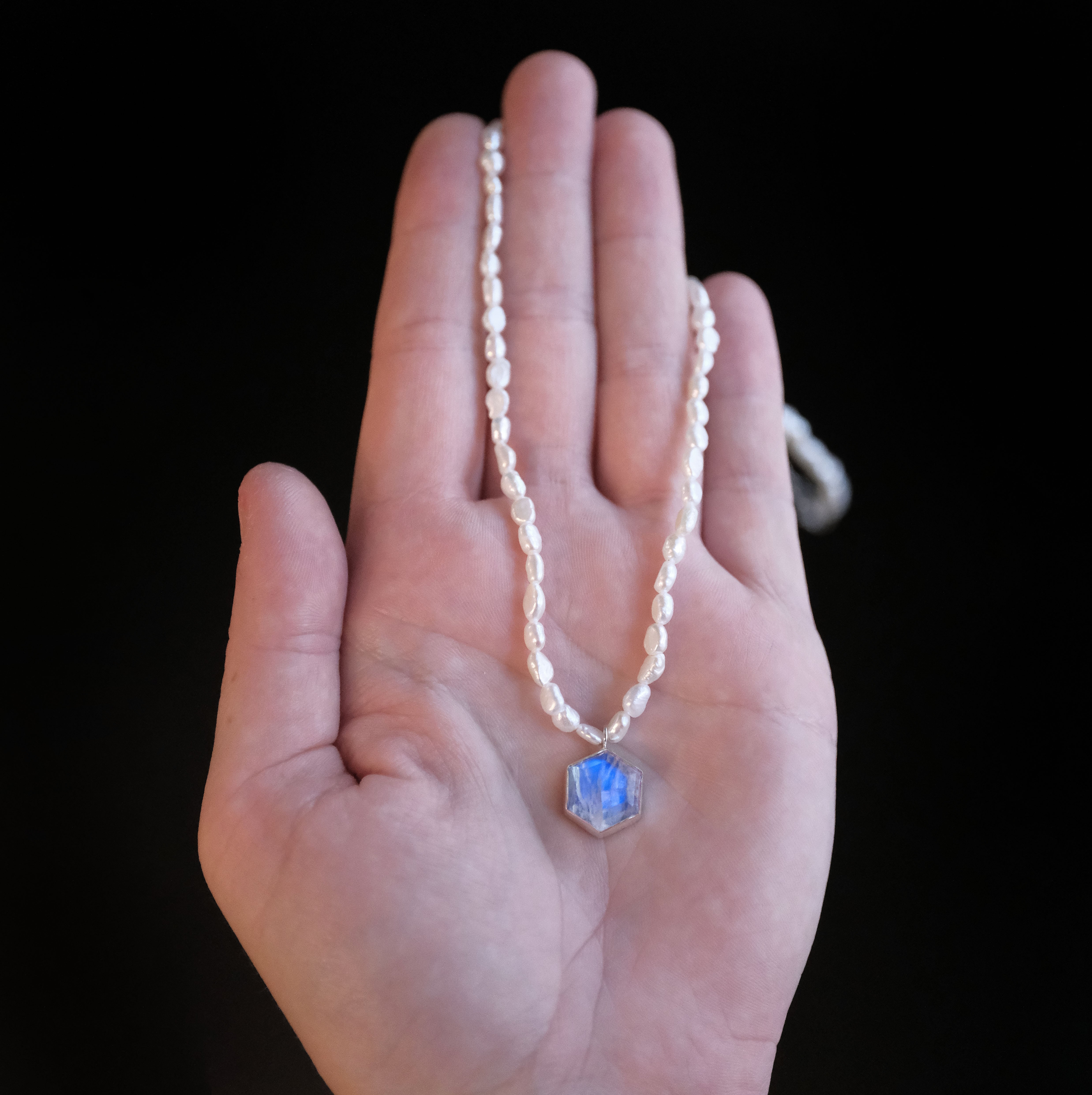 Freshwater Pearl + Moonstone Hexi Necklace - One of a Kind