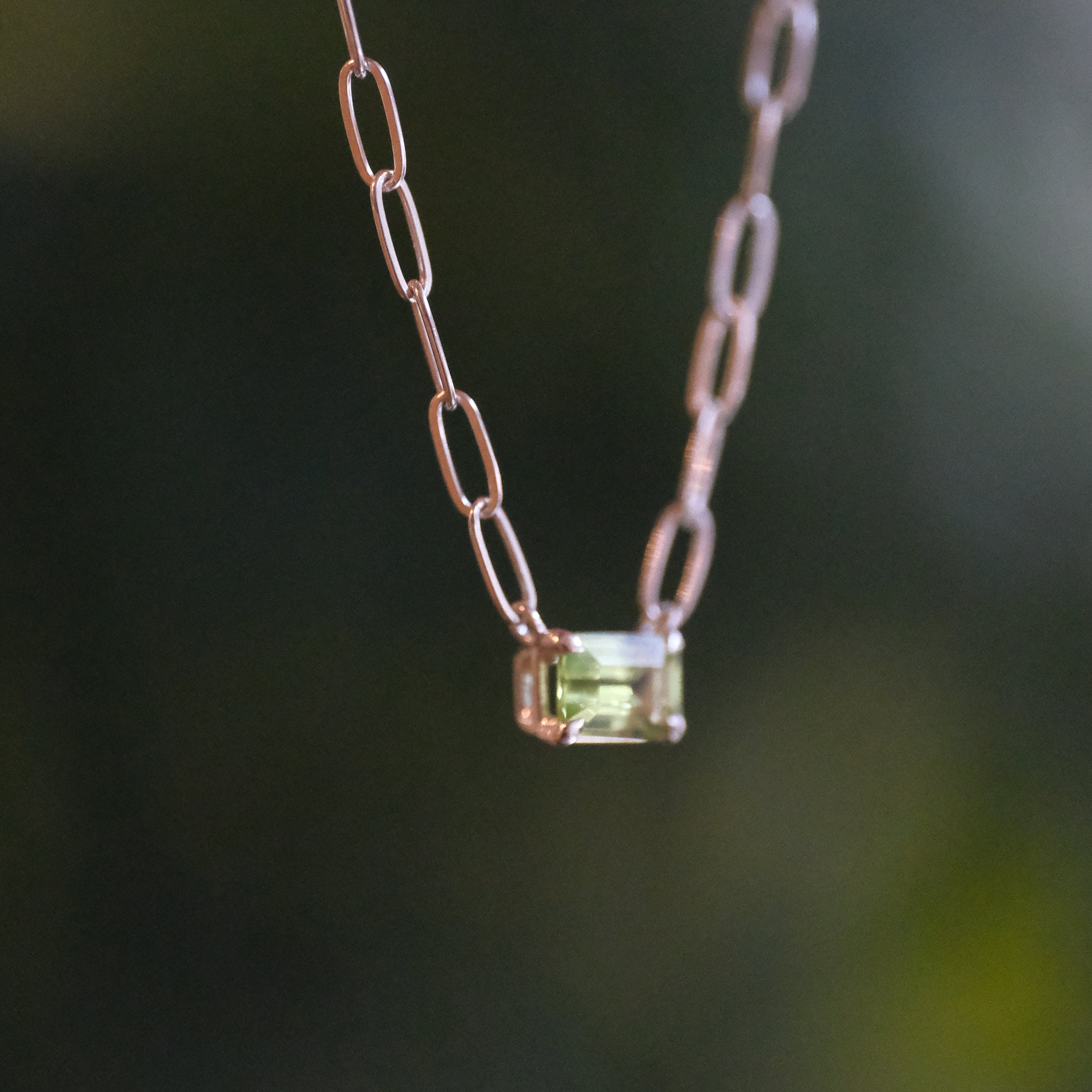 Peridot + Sterling Paperclip Necklace