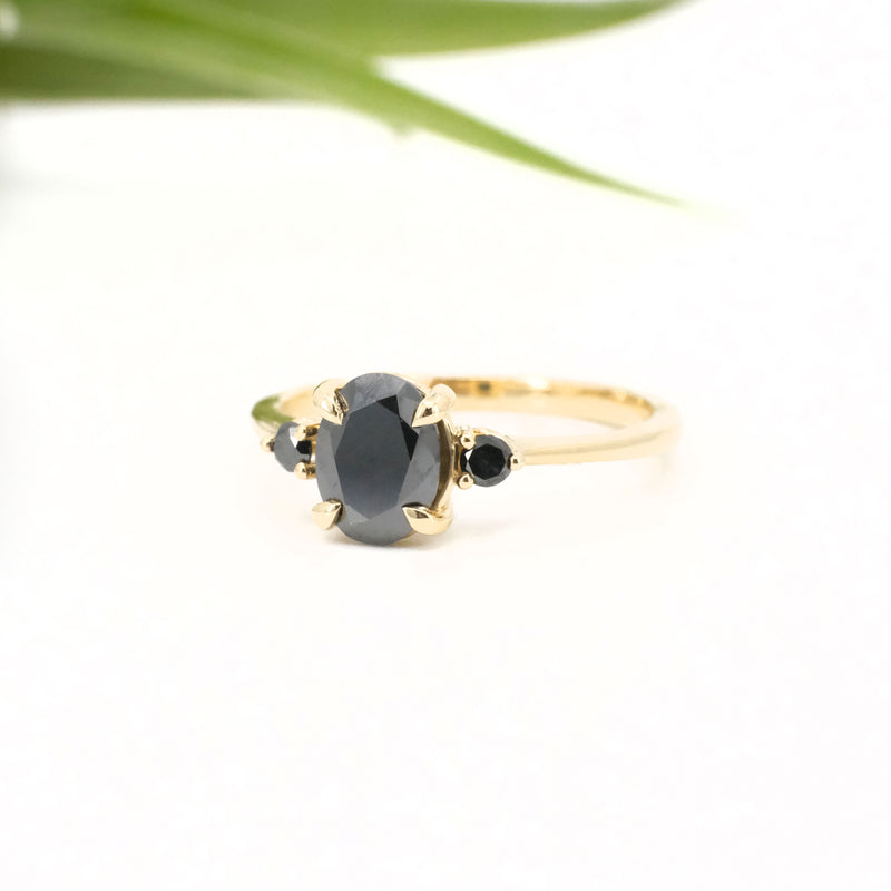 14k Black Moissanite + Diamond Raven Ring