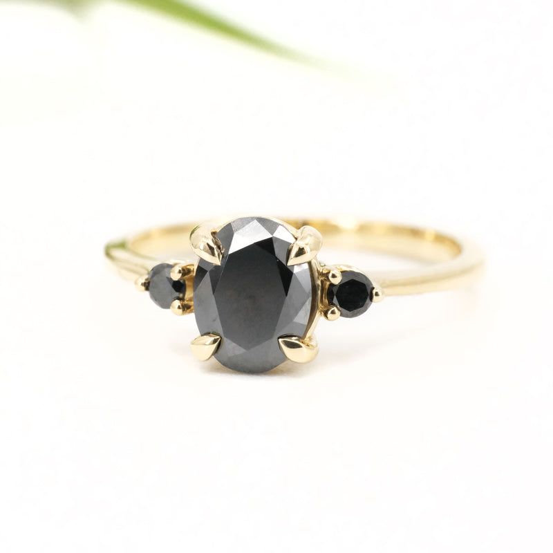 14k Black Moissanite + Diamond Raven Ring