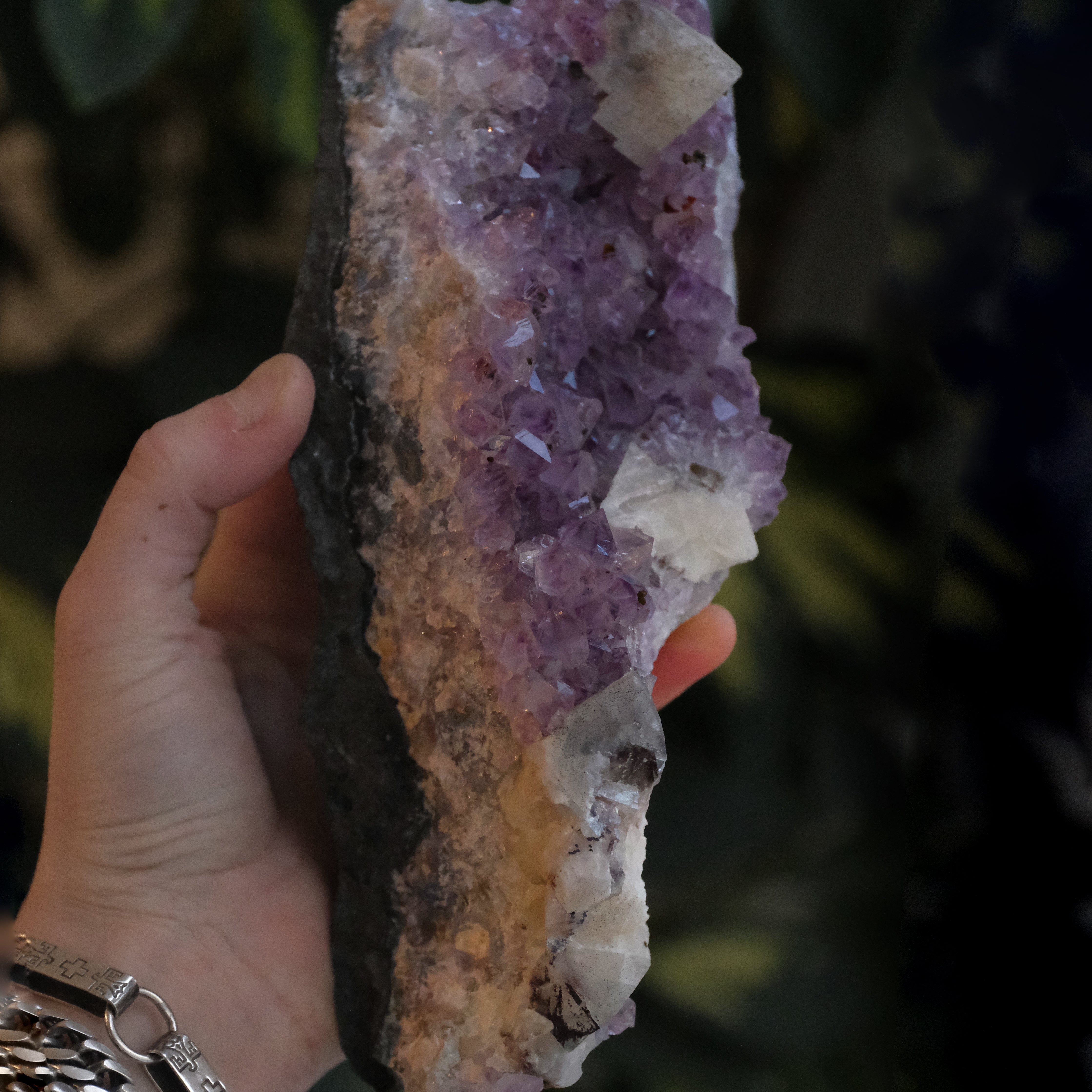 Brazailian Amethyst Specimen with Calcite and Goethite