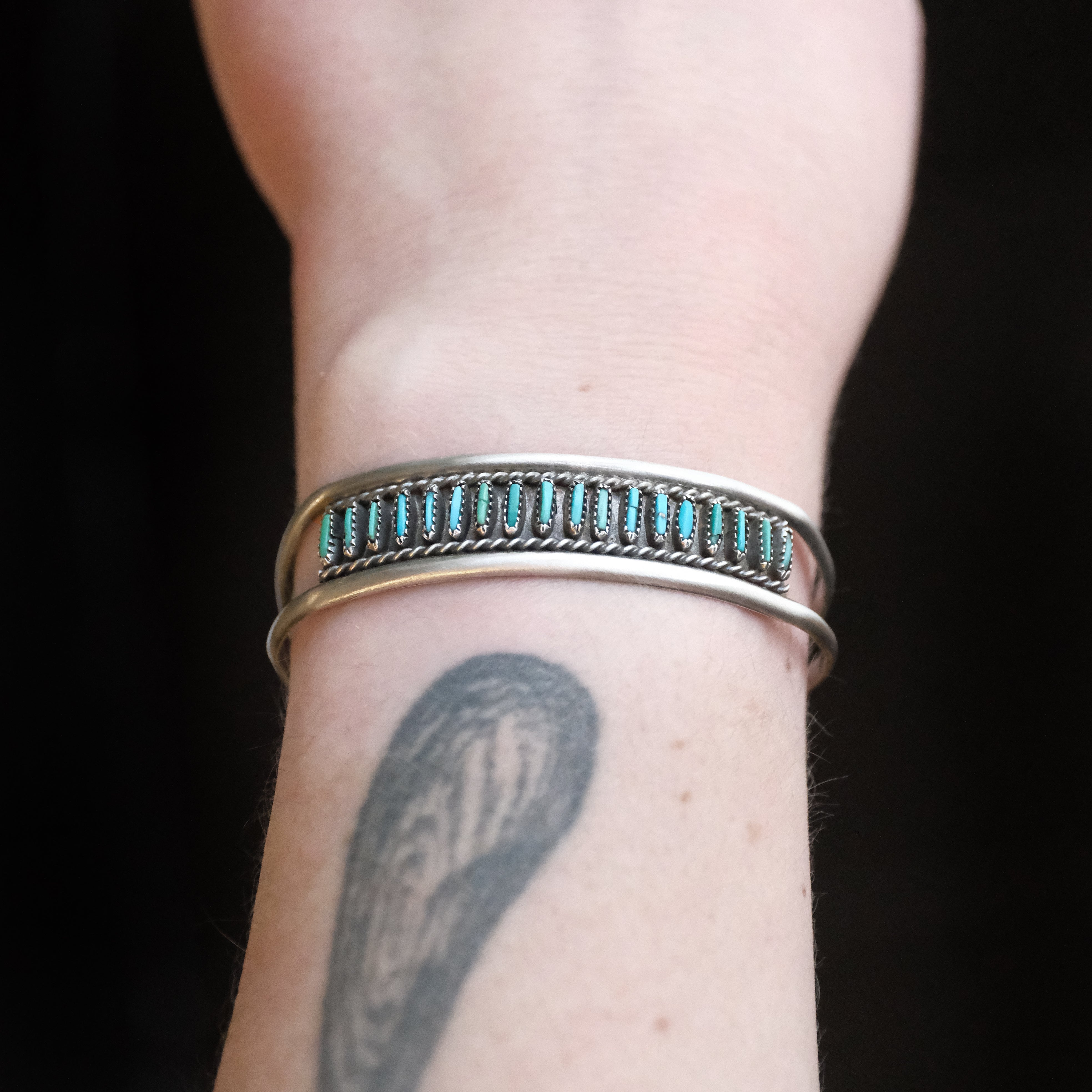 Vintage Zuni Needlepoint Turquoise Cuff - Adjustable