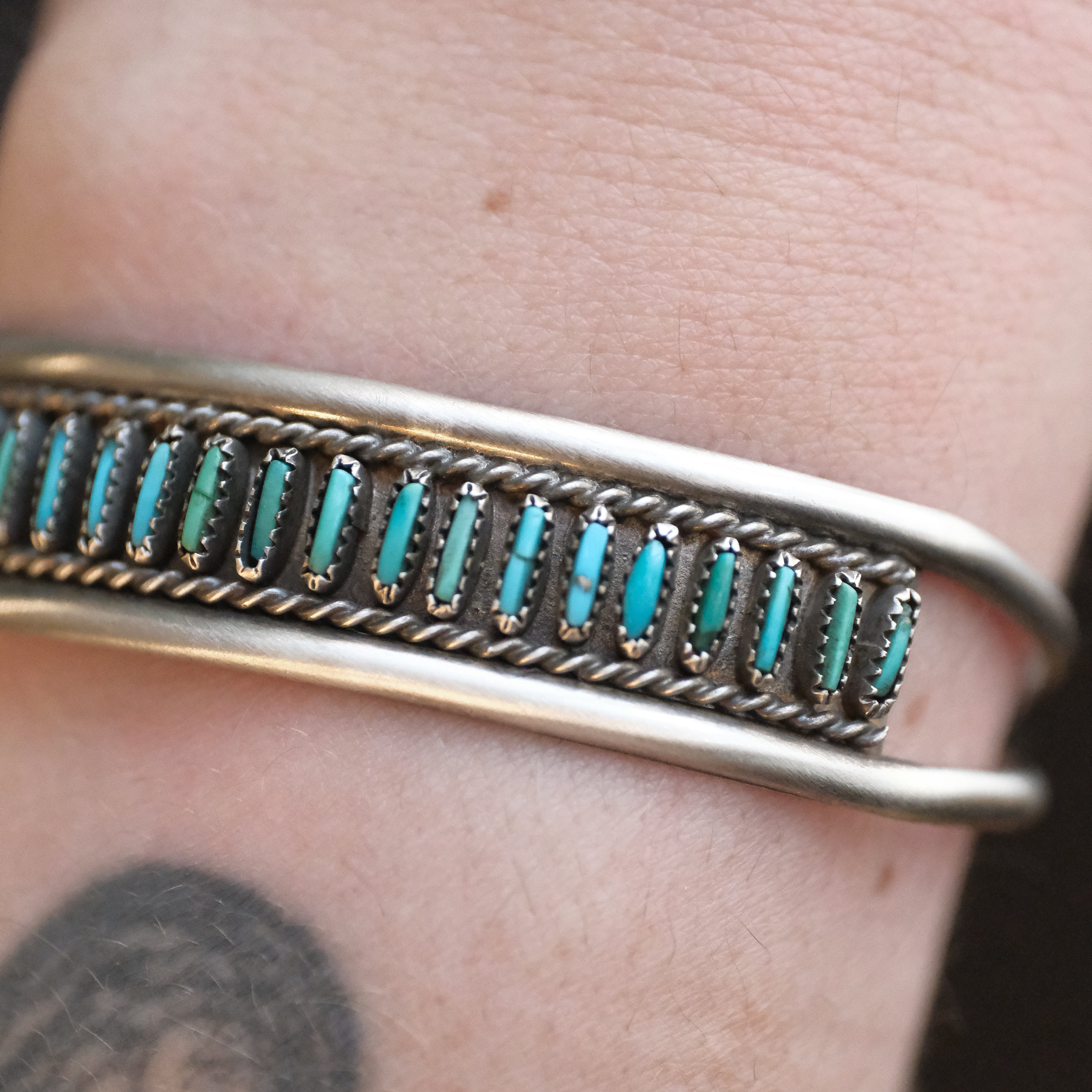 Vintage Zuni Needlepoint Turquoise Cuff - Adjustable