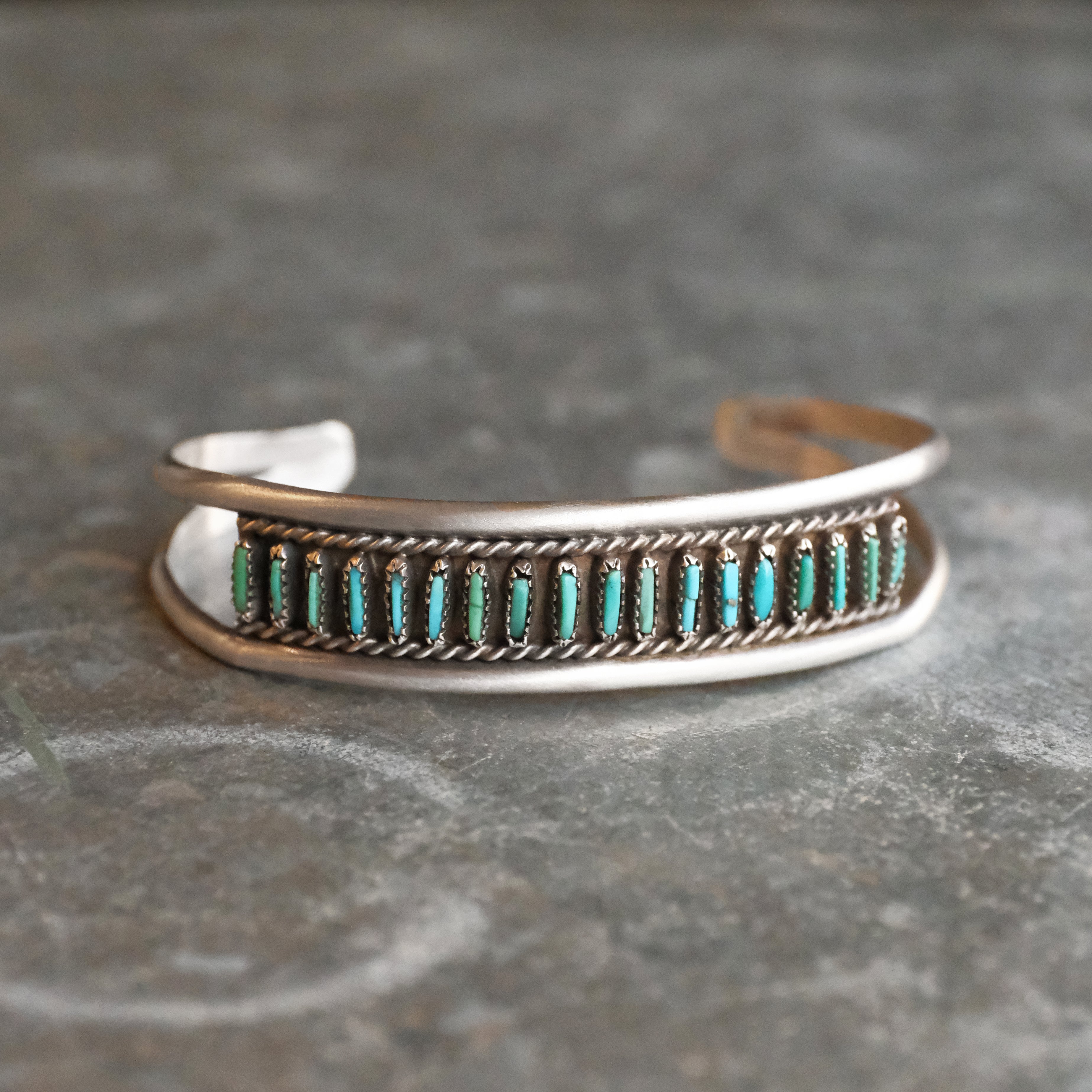 Vintage Zuni Needlepoint Turquoise Cuff - Adjustable