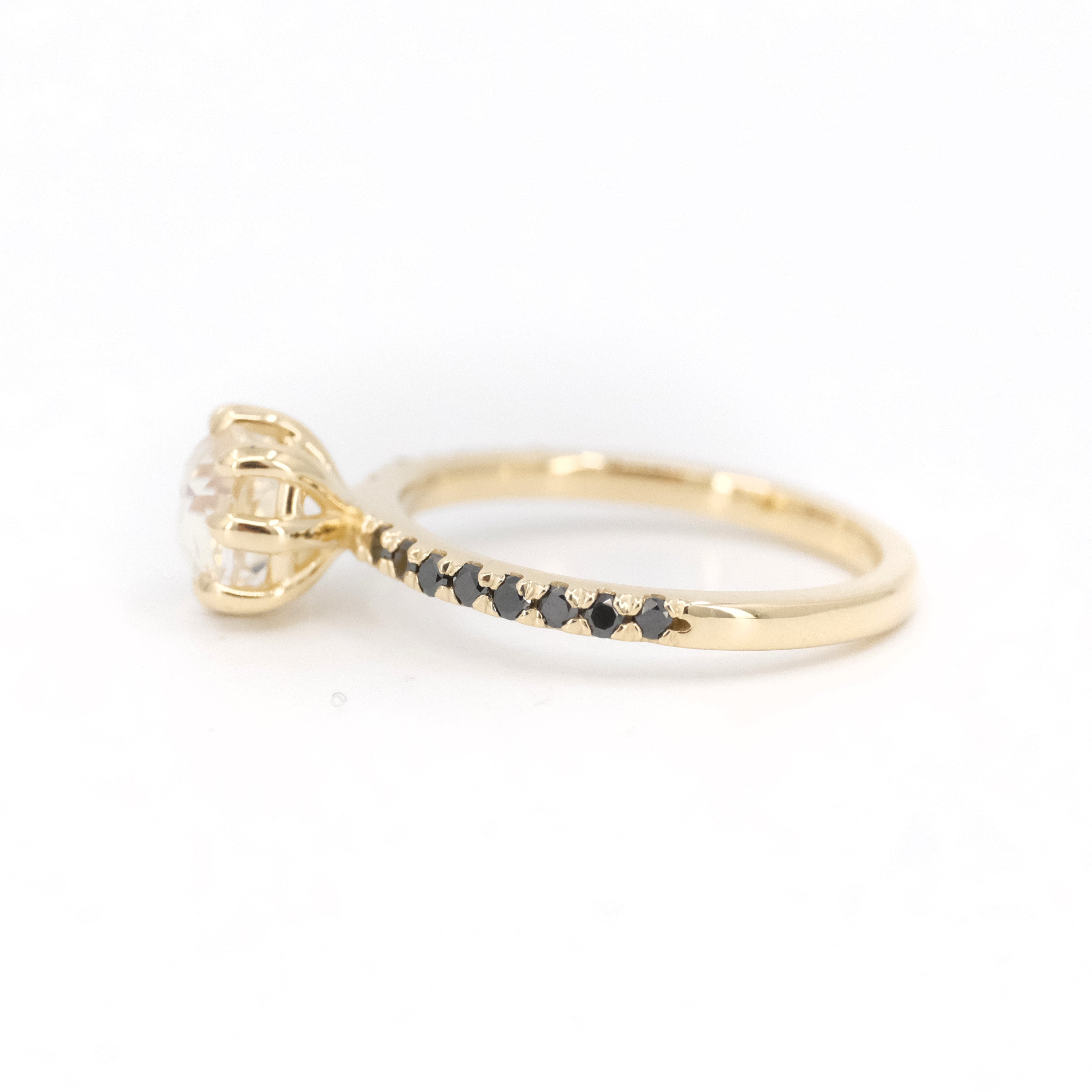 14k Moonstone + Black Diamond Umbra Ring - One of a Kind