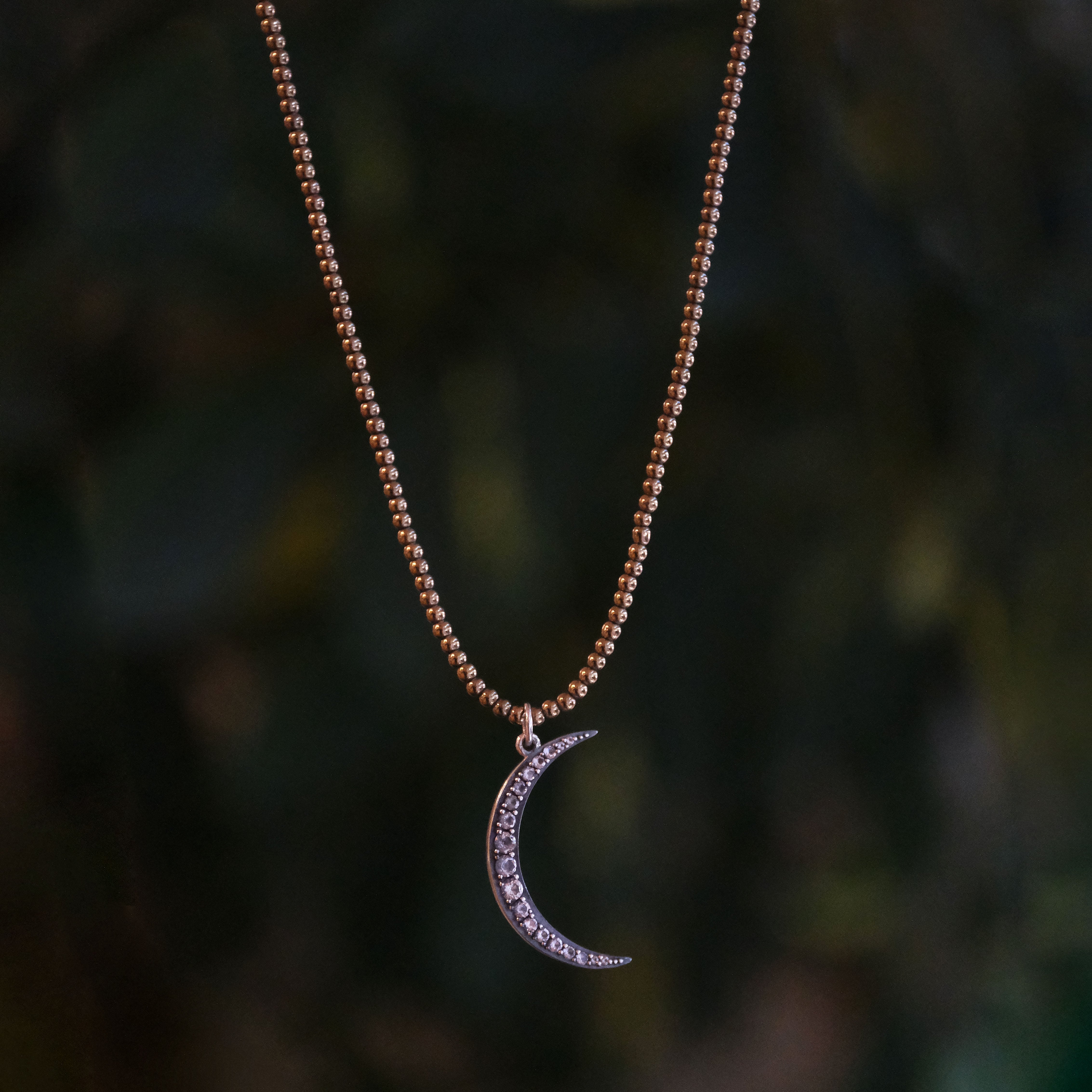 Waxing Pyrite + White Sapphire Necklace - One of a Kind