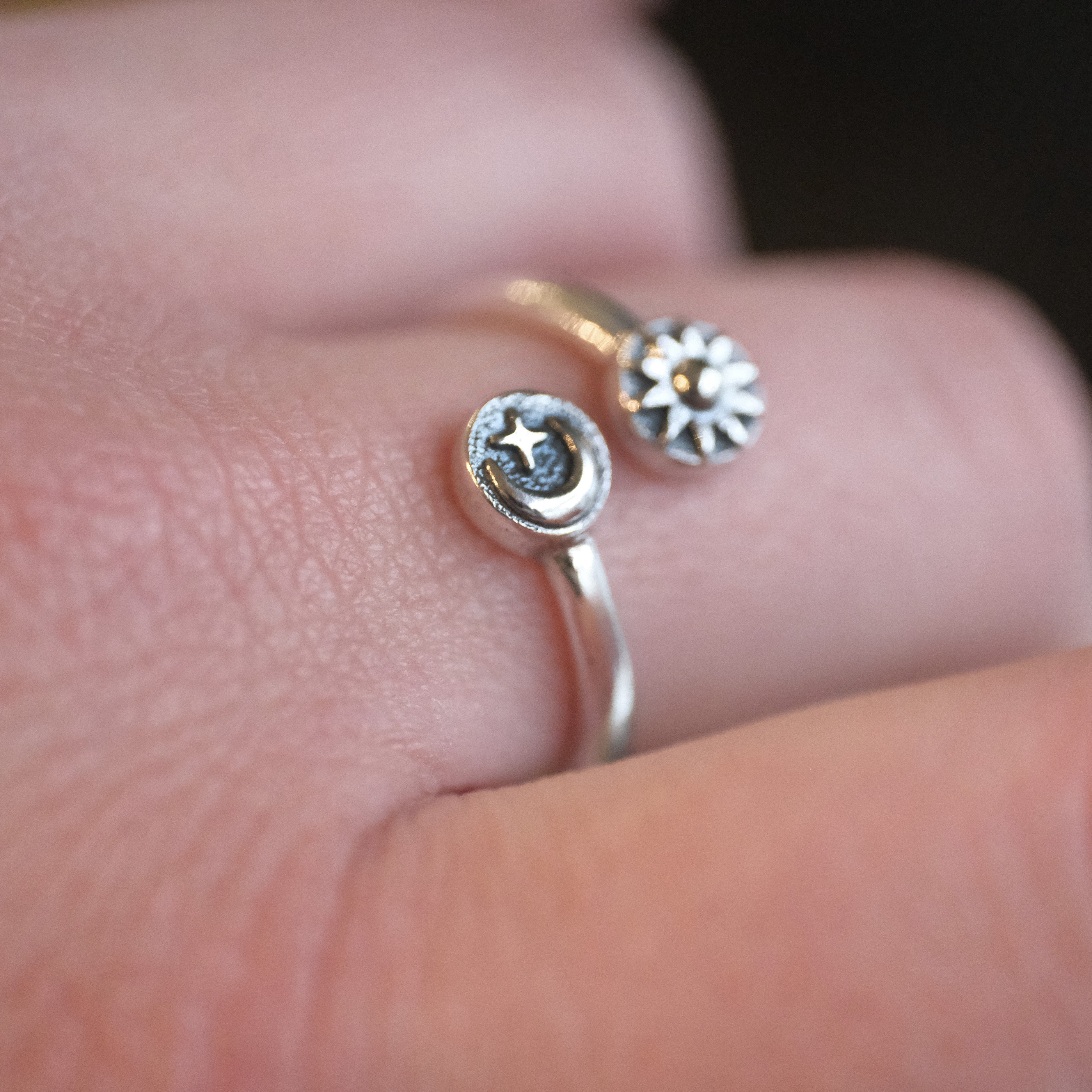 Sterling Mini Sun + Moon Ring - Adjustable