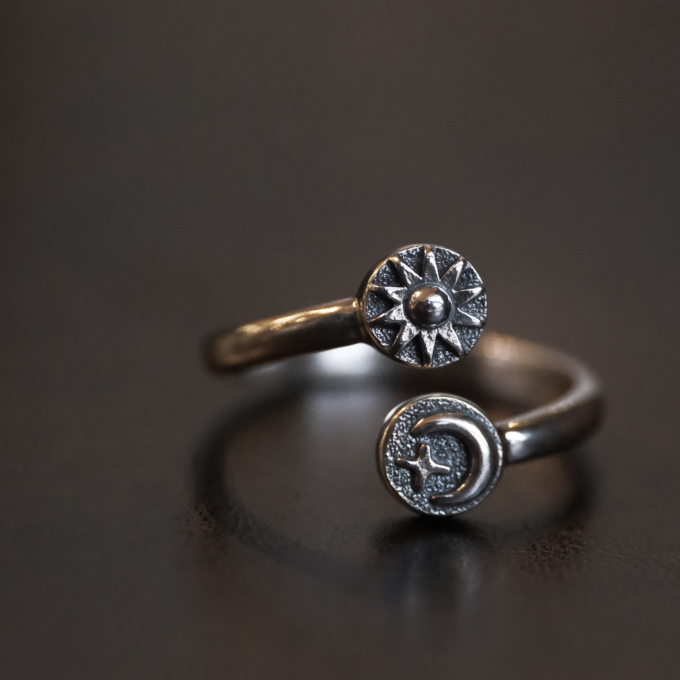 Sterling Mini Sun + Moon Ring - Adjustable