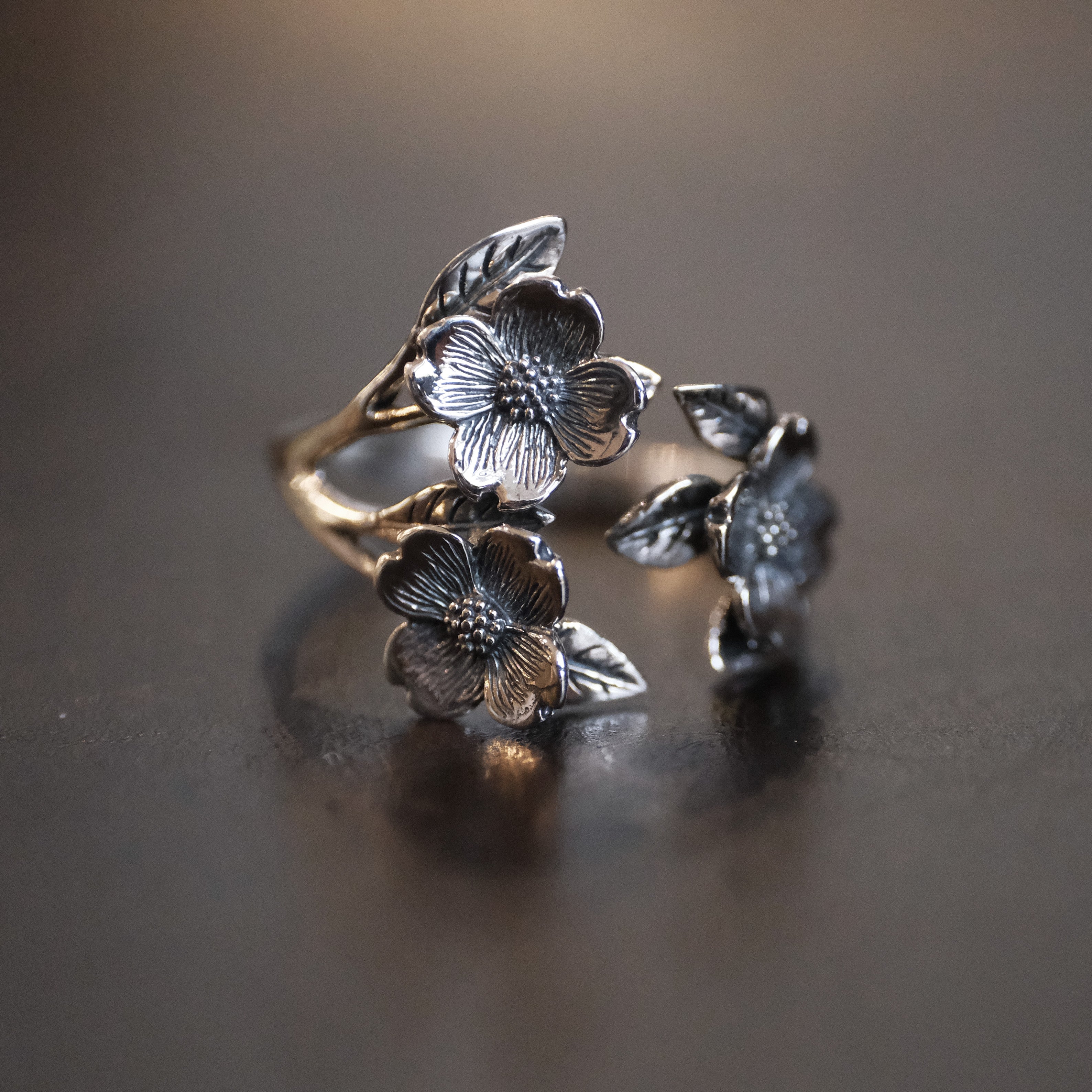 Sterling Dogwood Blossom Ring - Adjustable