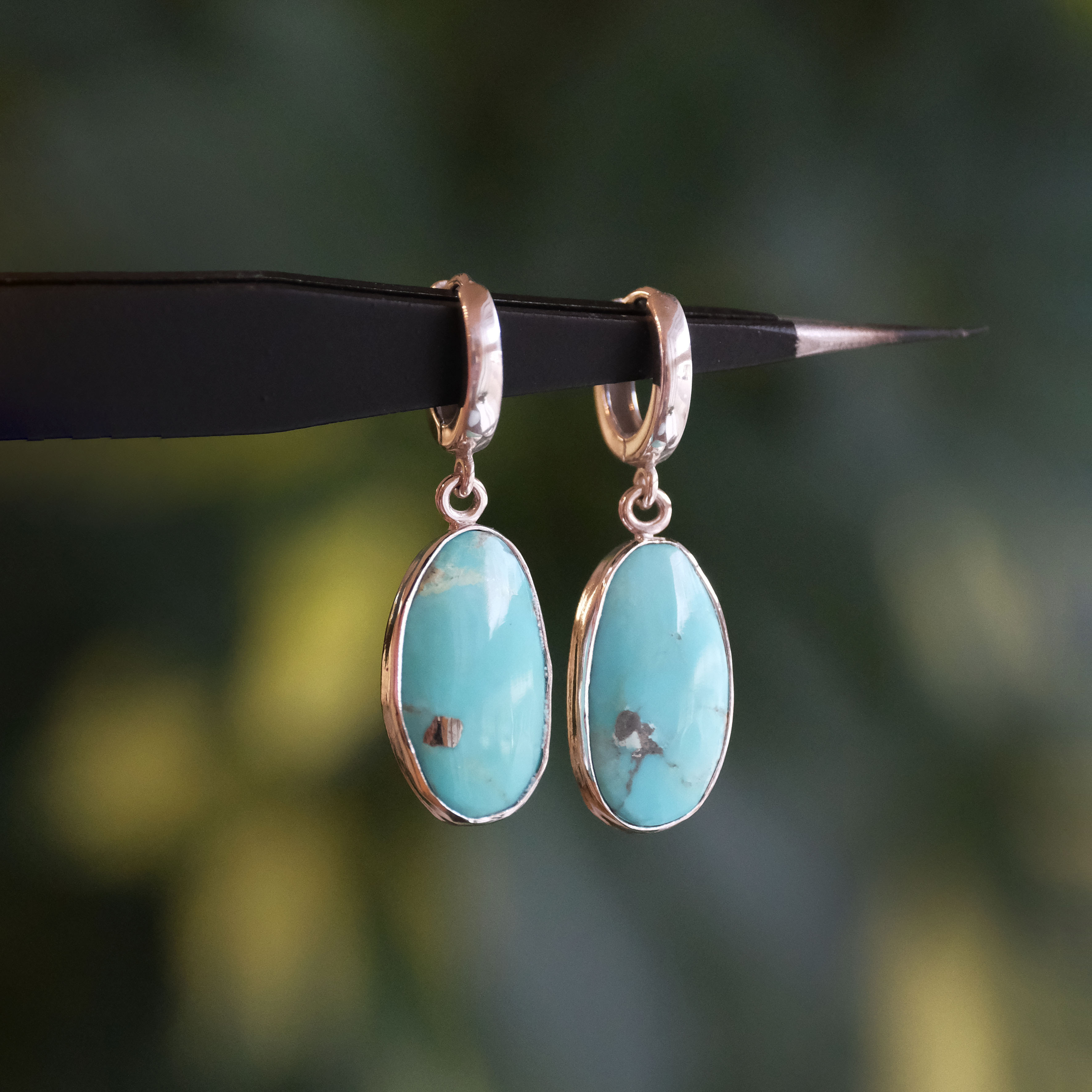 Turquoise Droplet Hugger Earrings - One of a Kind