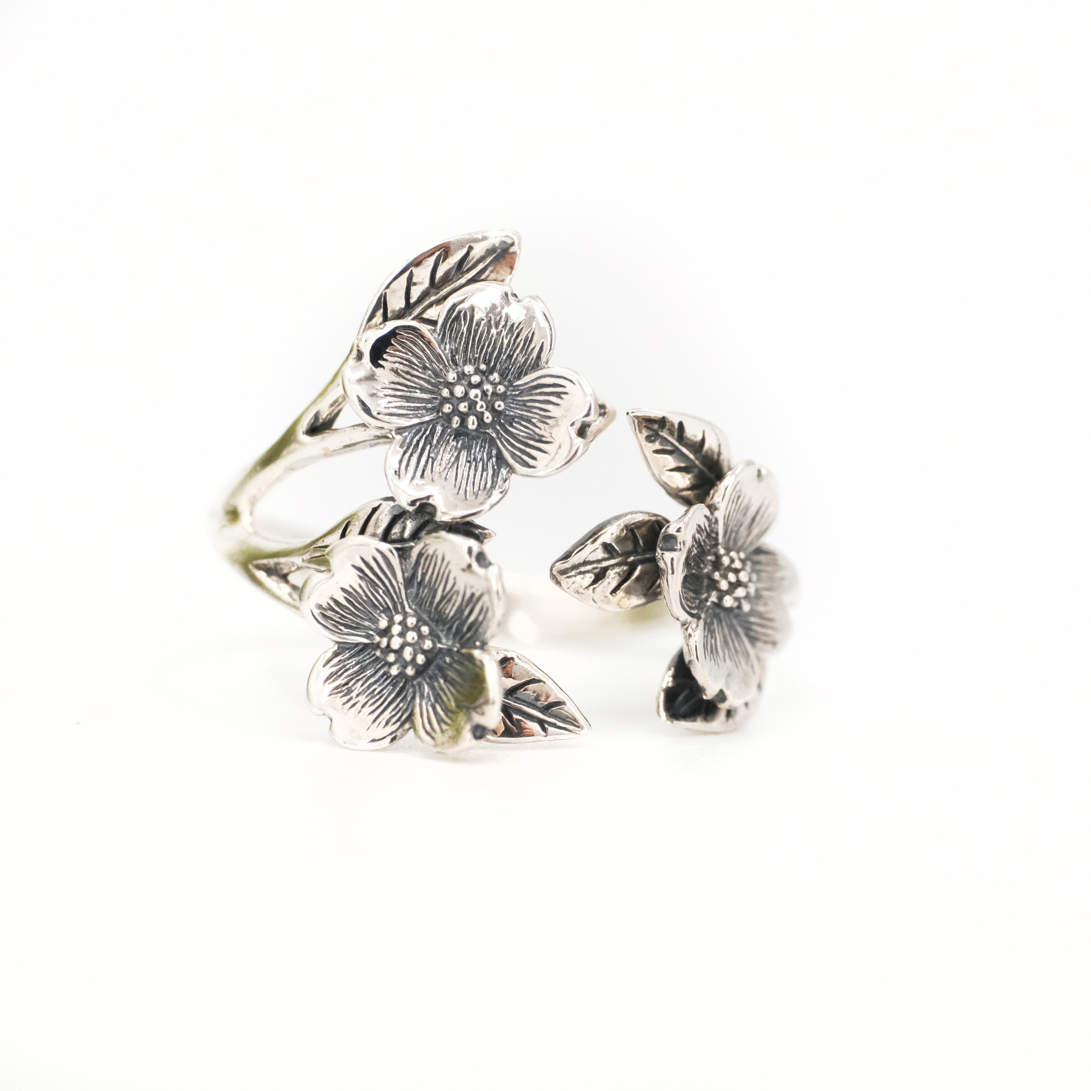 Sterling Dogwood Blossom Ring - Adjustable