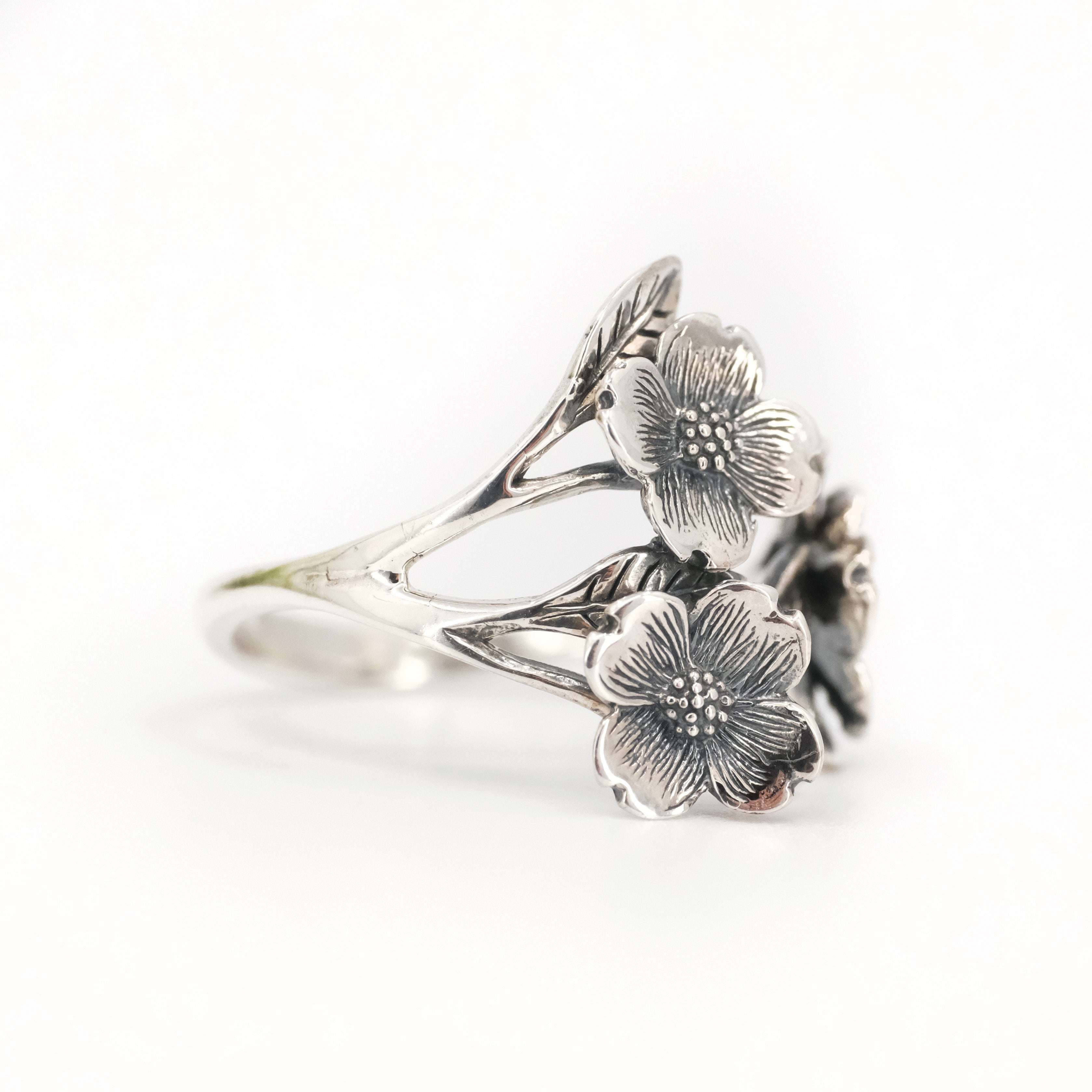 Sterling Dogwood Blossom Ring - Adjustable