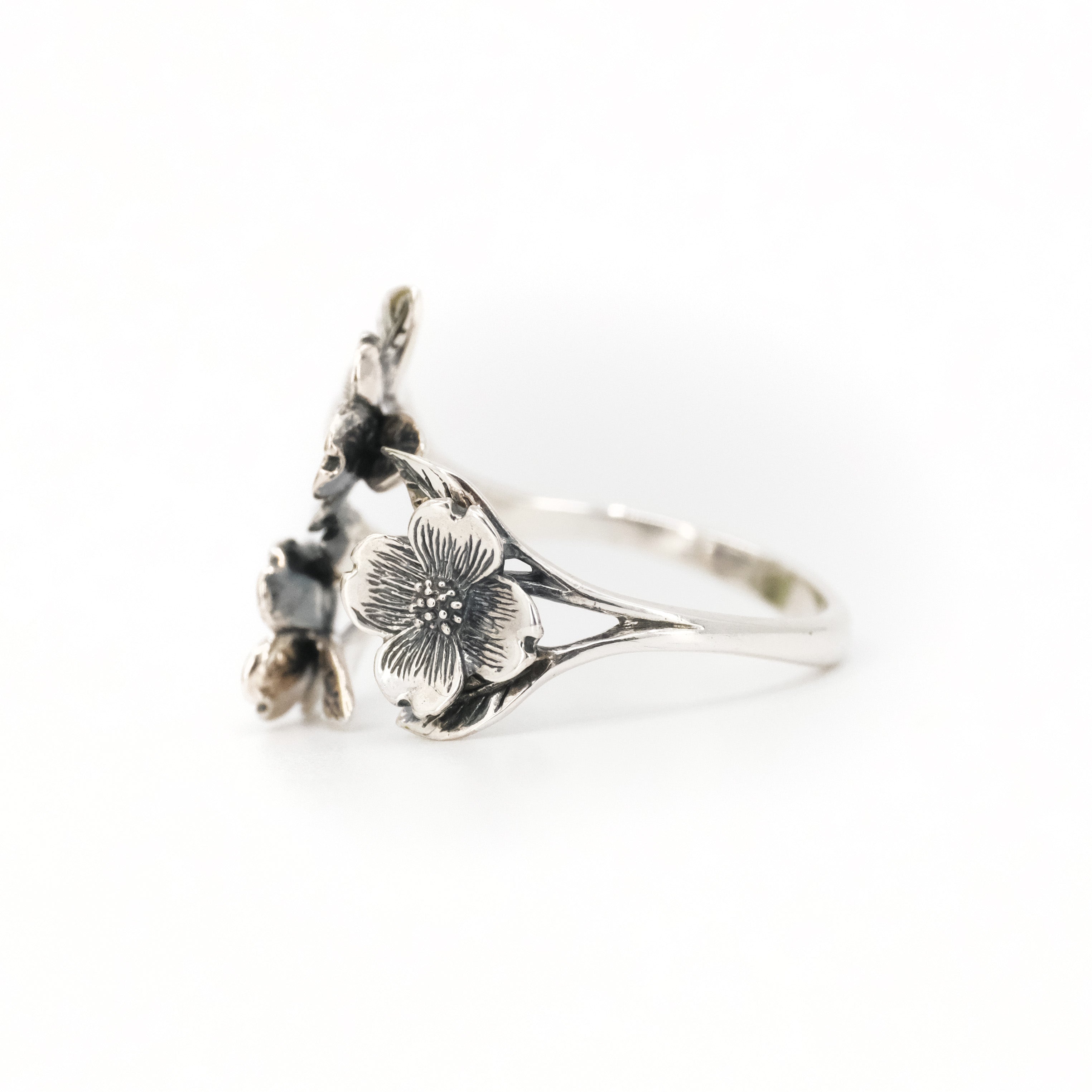 Sterling Dogwood Blossom Ring - Adjustable