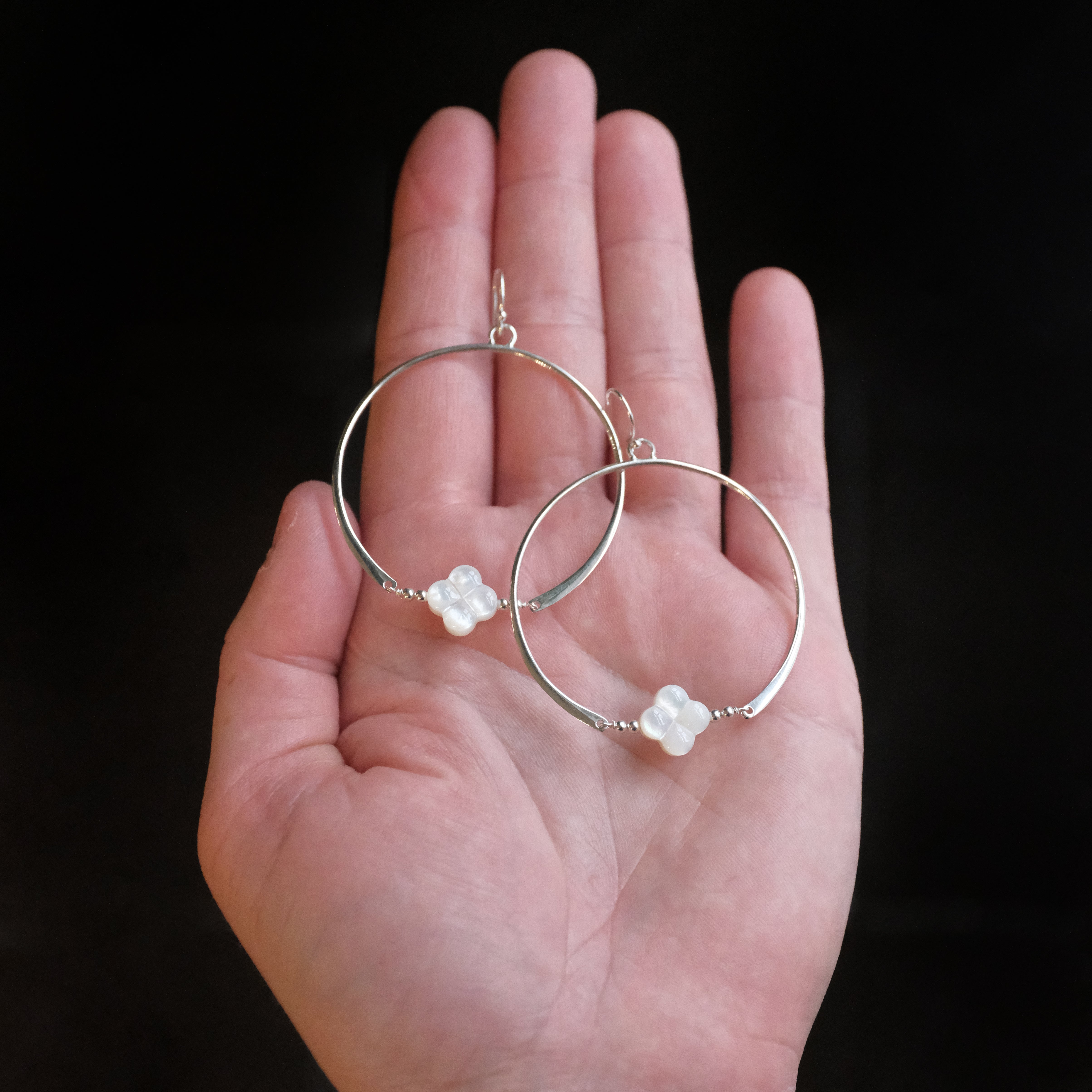 Miss Clover Sterling + Mother of Pearl Hoops - One of a Kind