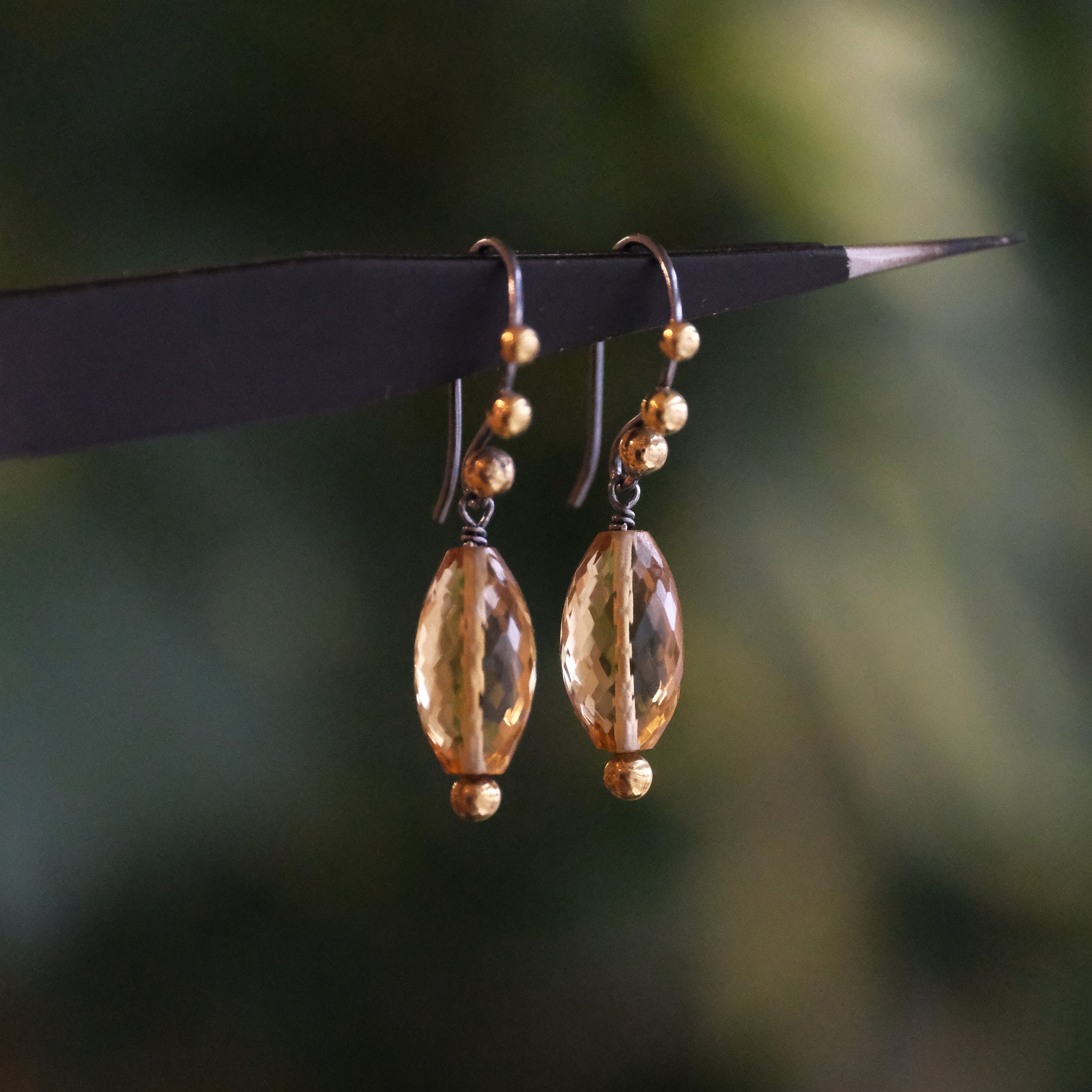Hot Honey Quartz + Bronze Earrings