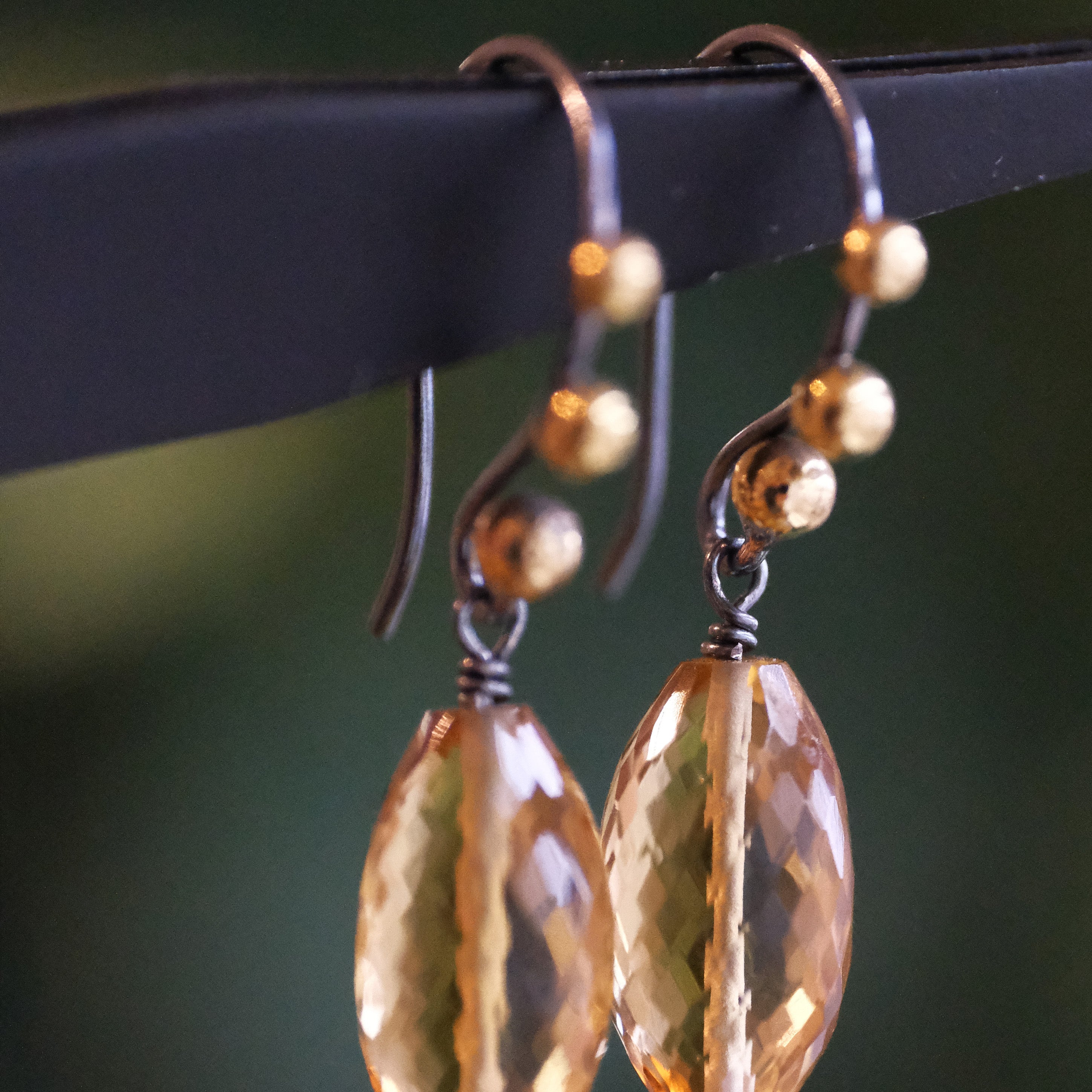 Hot Honey Quartz + Bronze Earrings