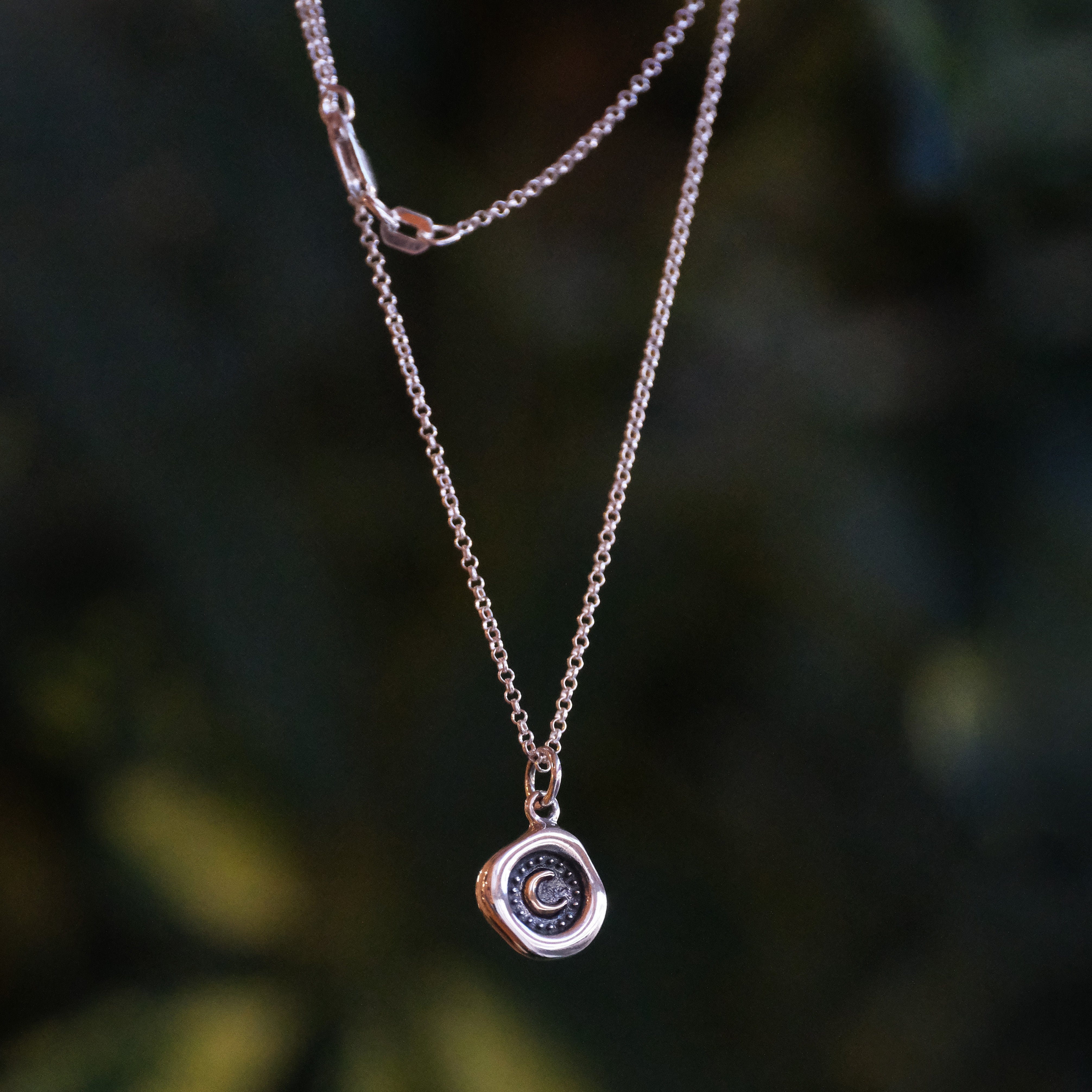 Sterling + Bronze Crescent Moon Necklace
