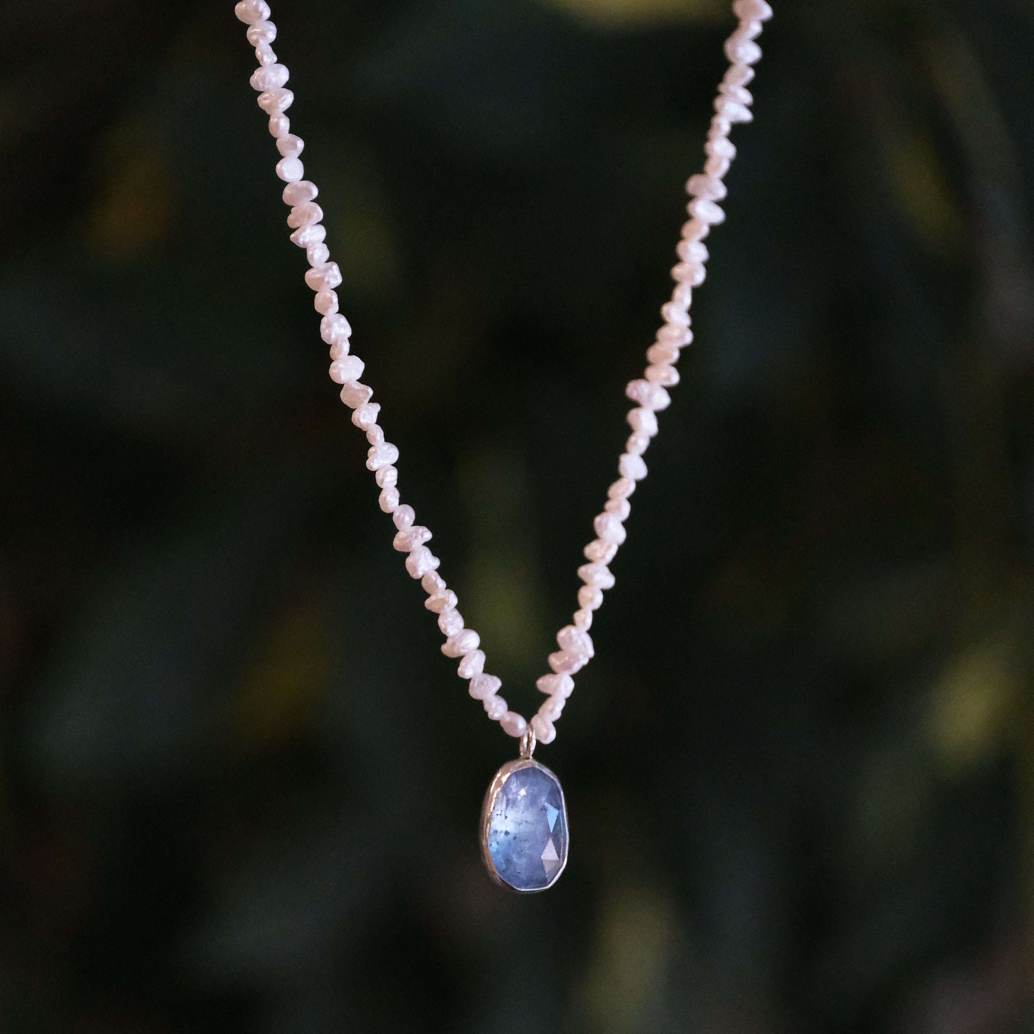 Freshwater Pearl + Kyanite Wrack Line Necklace - One of a Kind