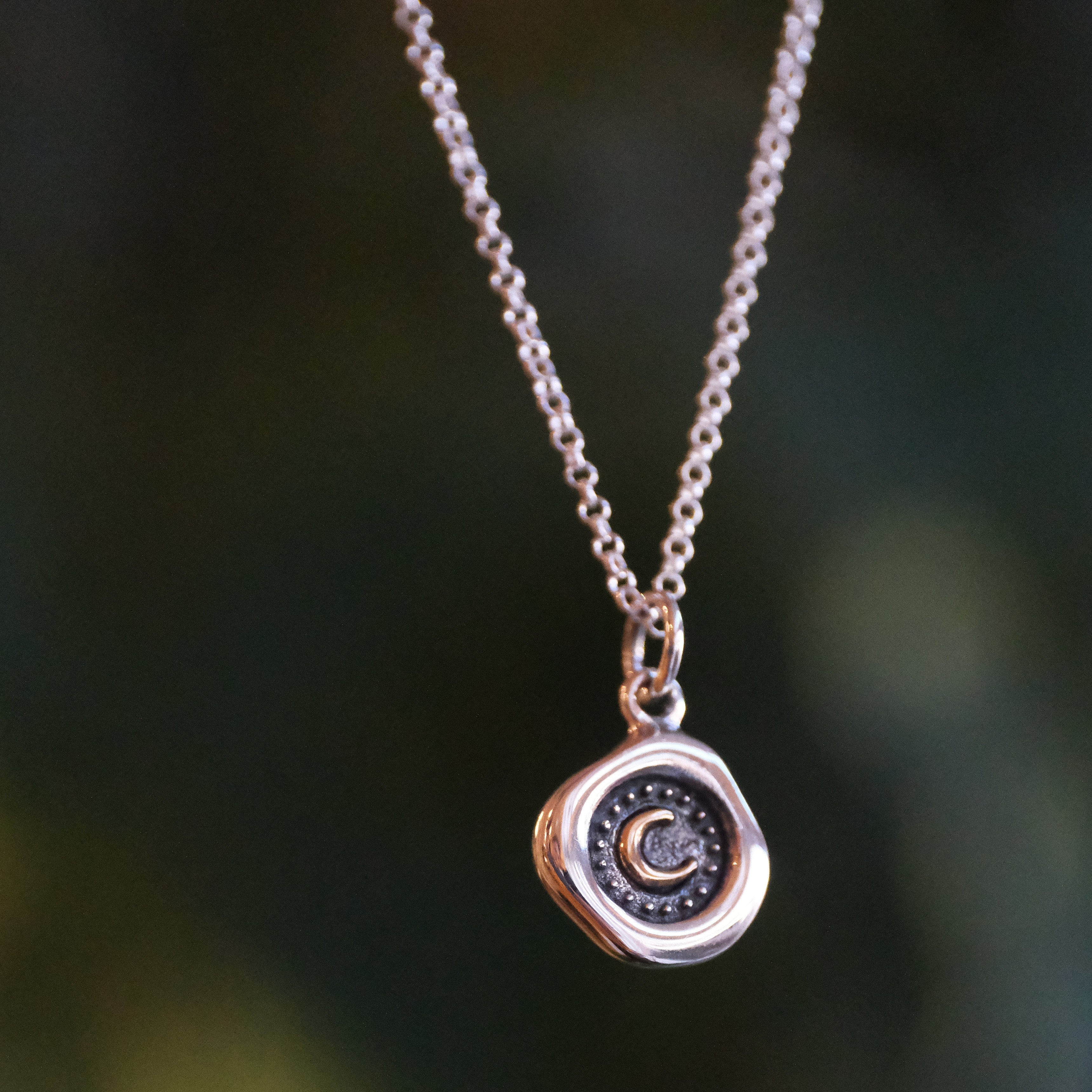 Sterling + Bronze Crescent Moon Necklace