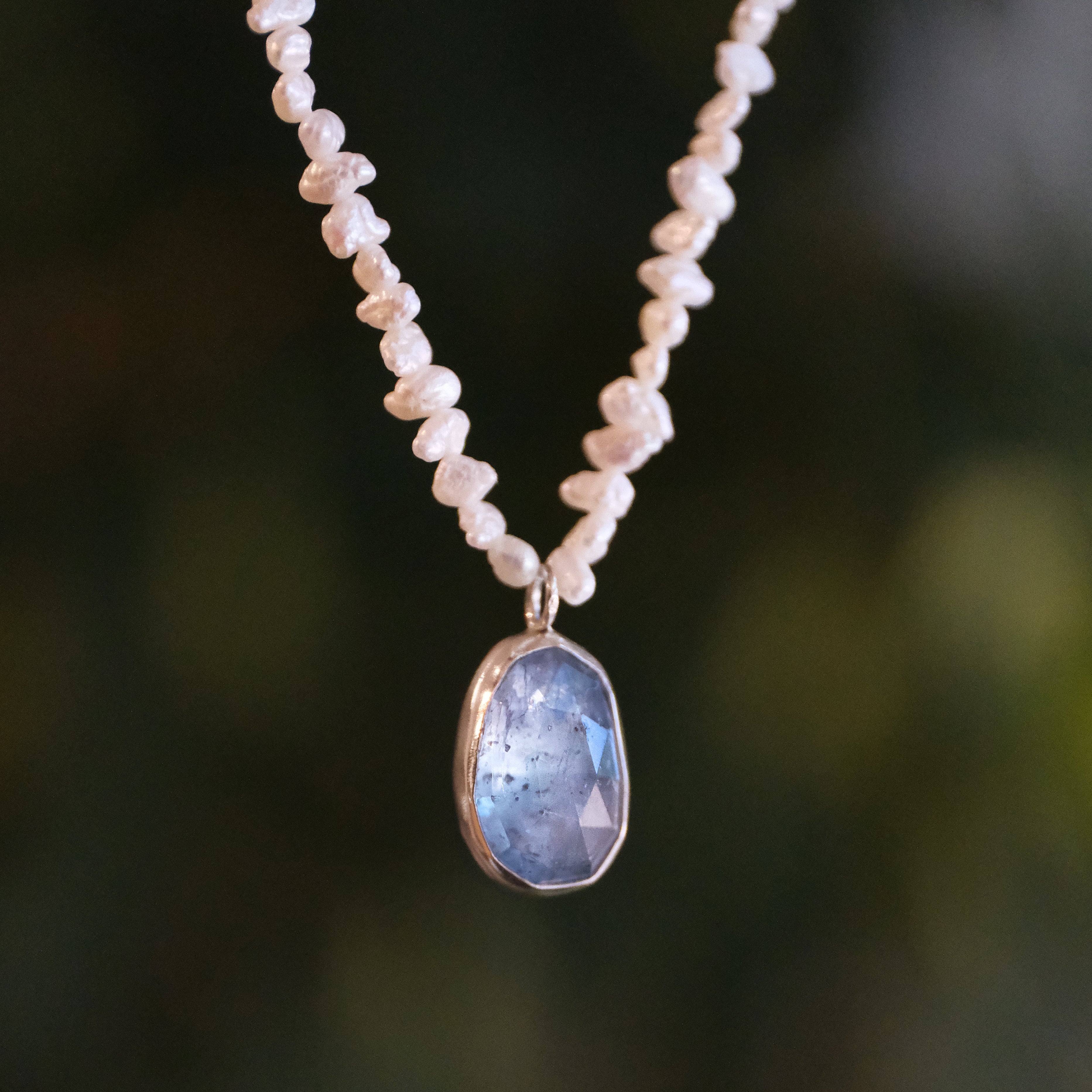 Freshwater Pearl + Kyanite Wrack Line Necklace - One of a Kind