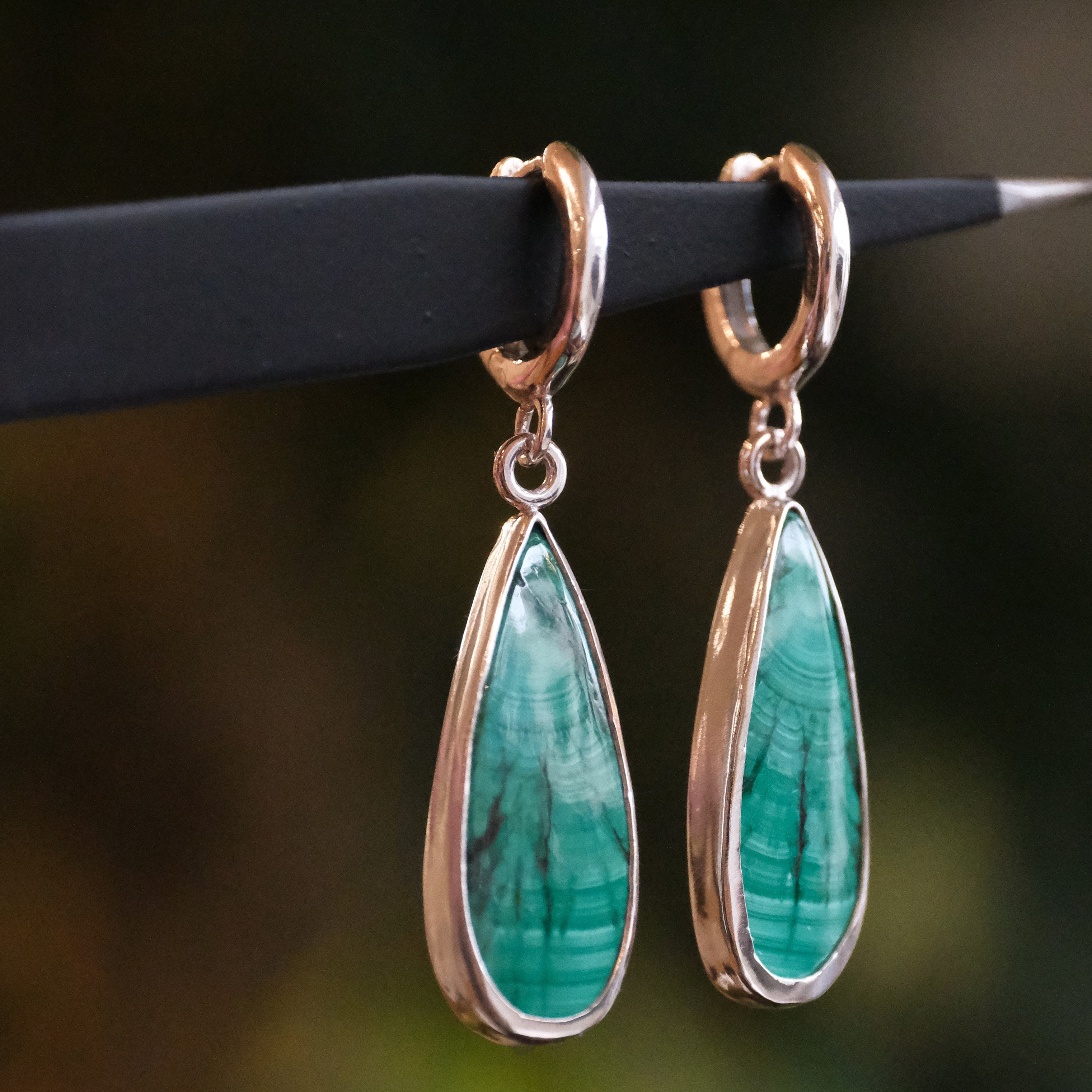 Malachite Meditation Hugger Earrings - One of a Kind