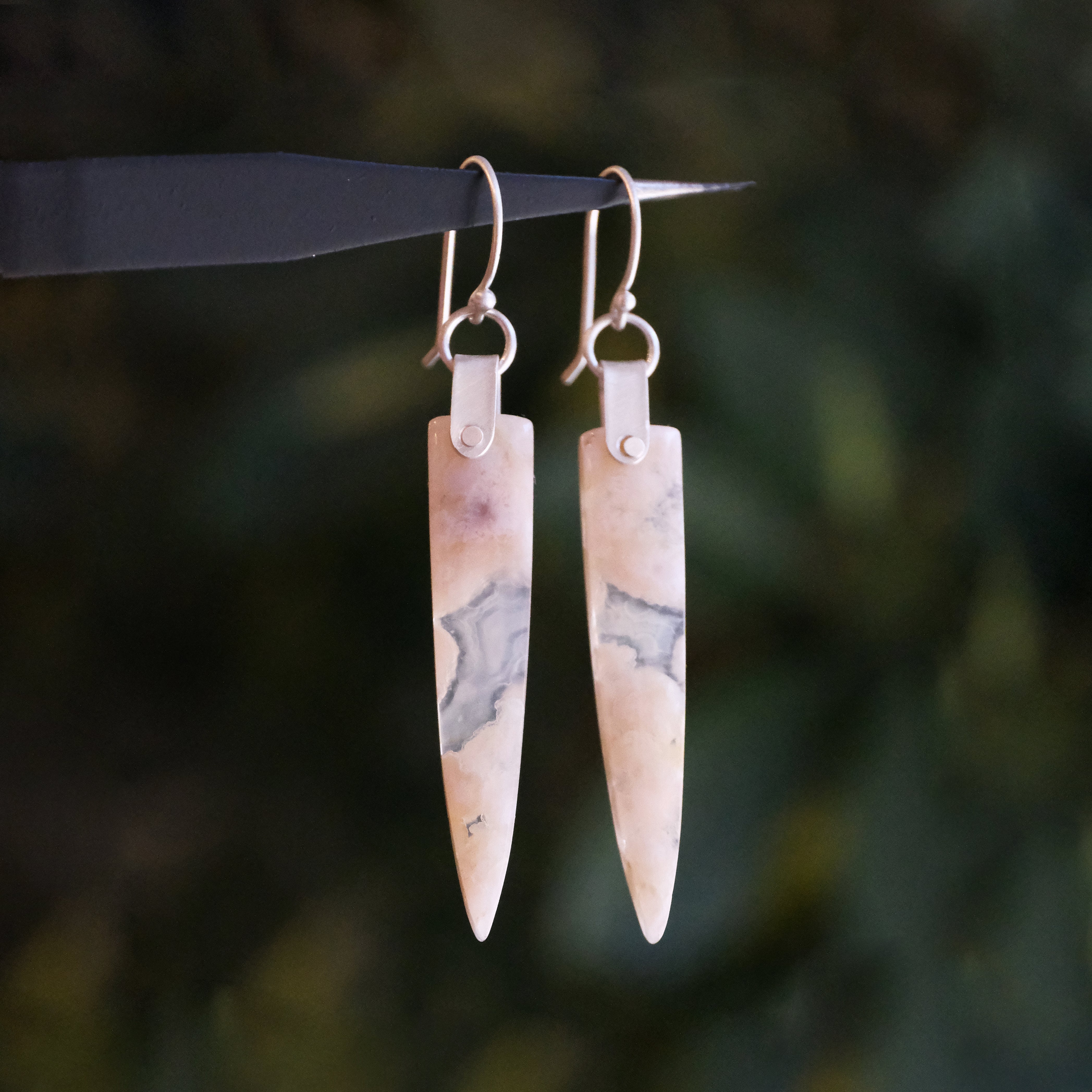 Cherry Blossom Agate Saddle Earrings - One of a Kind