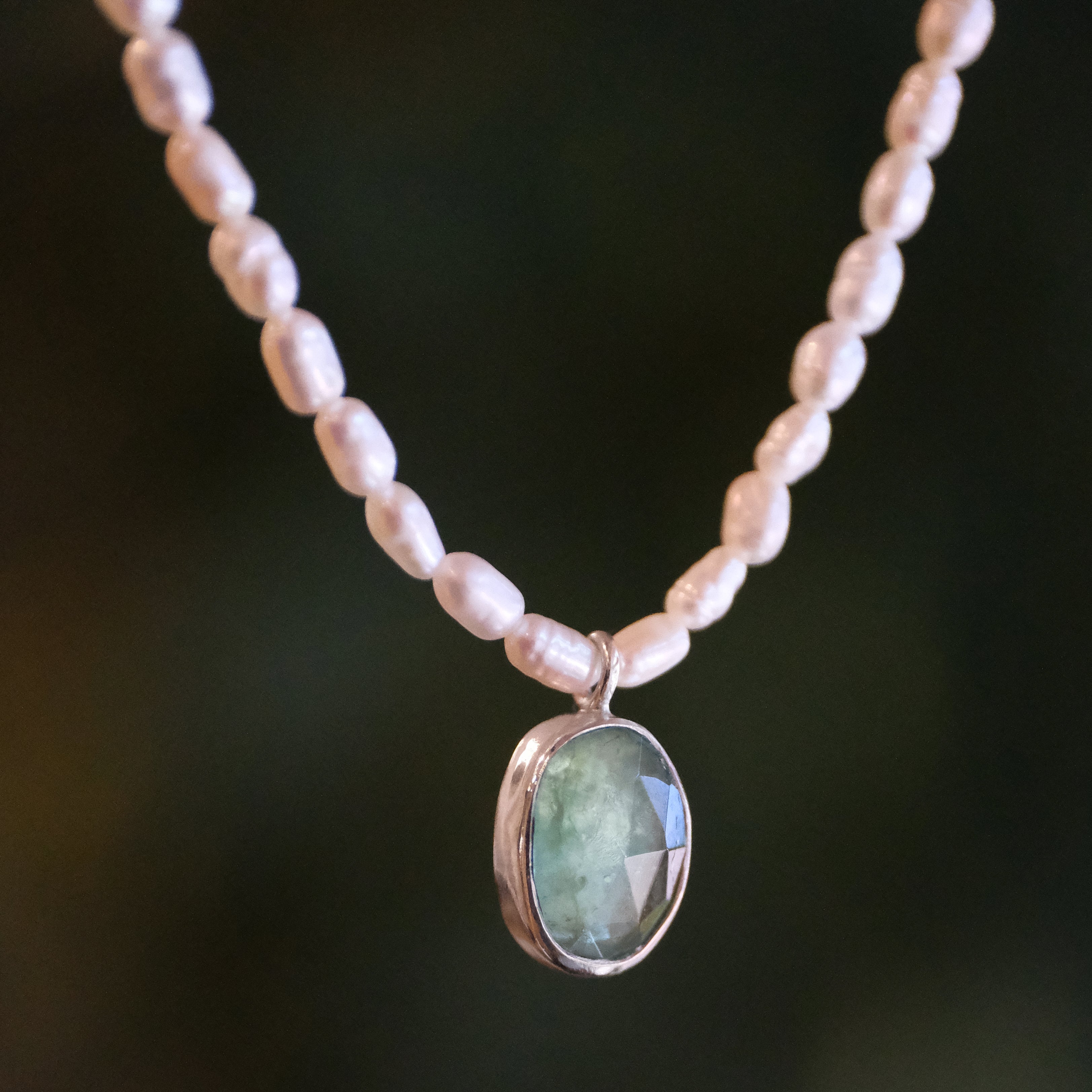 Freshwater Pearl + Green Kyanite Necklace - One of a Kind