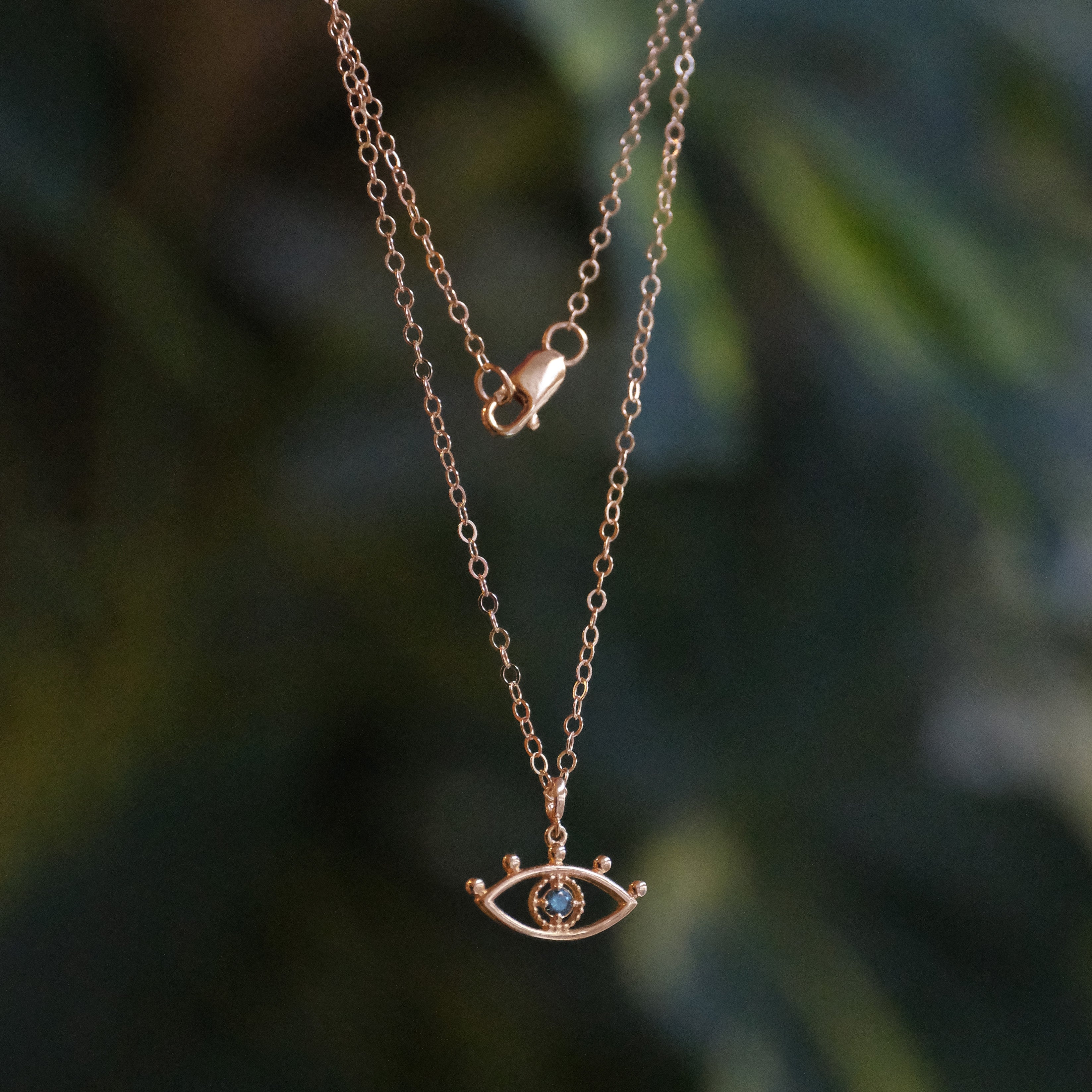 14k + Blue Diamond Evil Eye Necklace