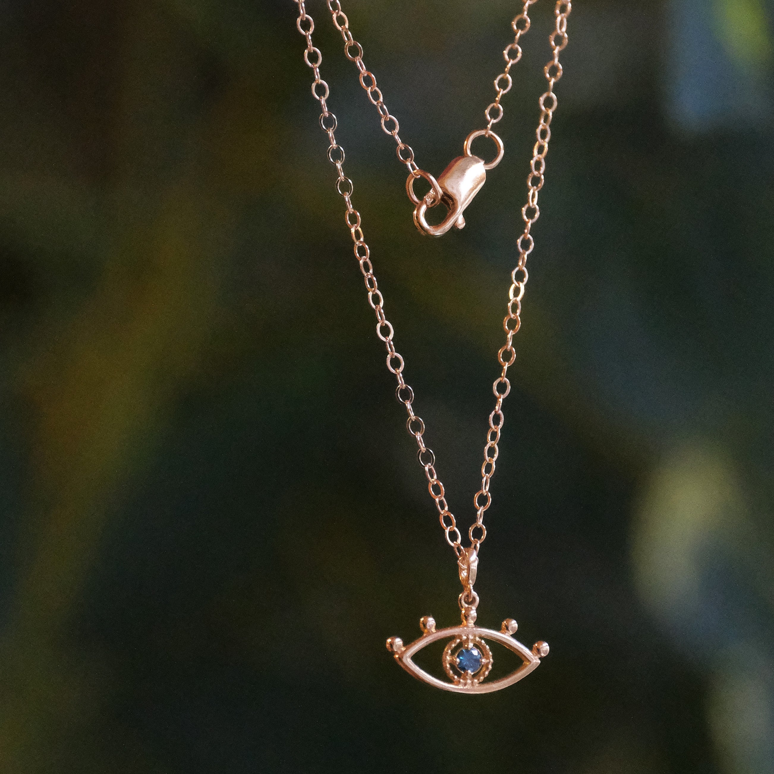 14k + Blue Diamond Evil Eye Necklace