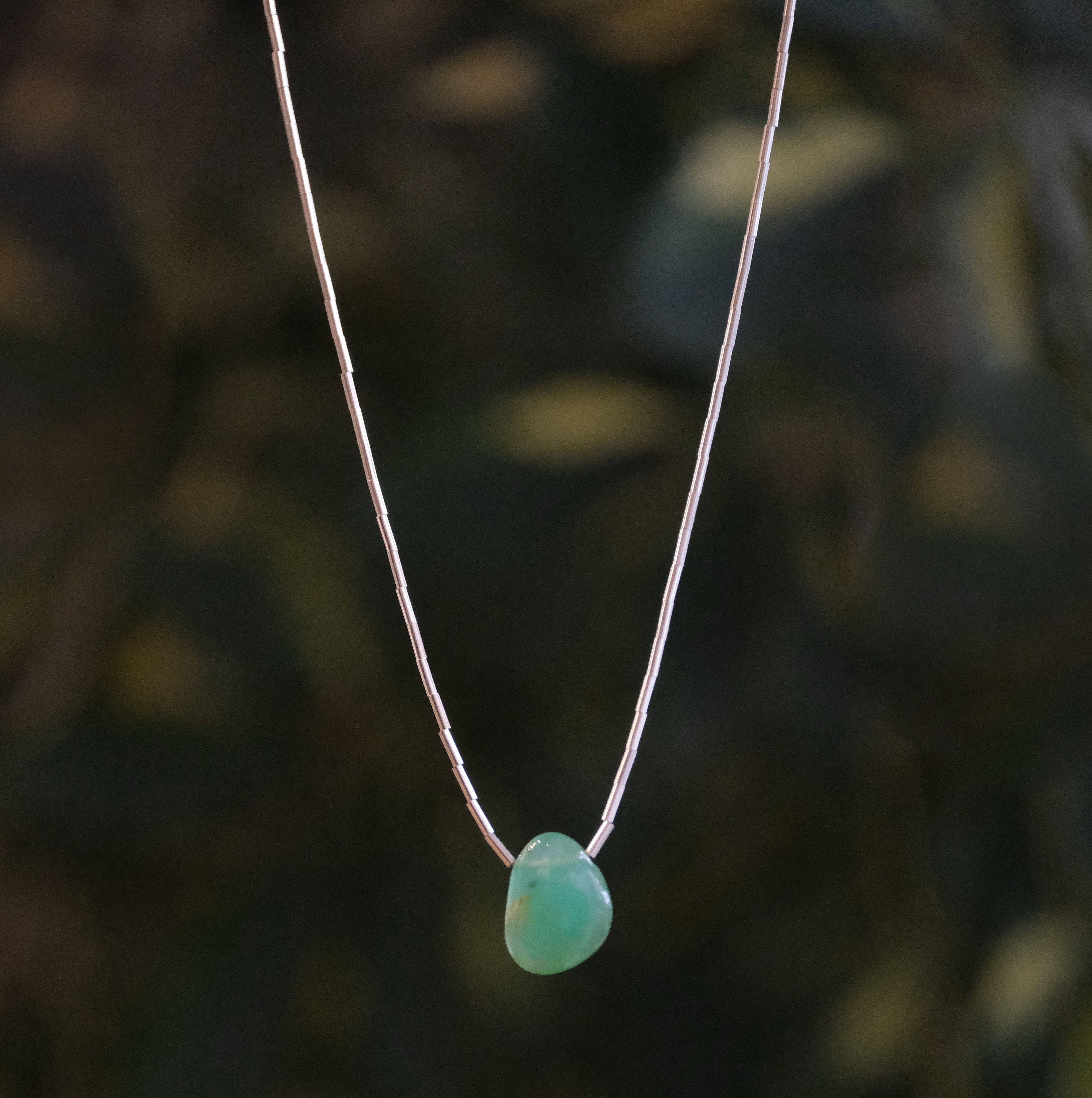 Australian Chrysoprase + Liquid Silver Necklace - One of a Kind