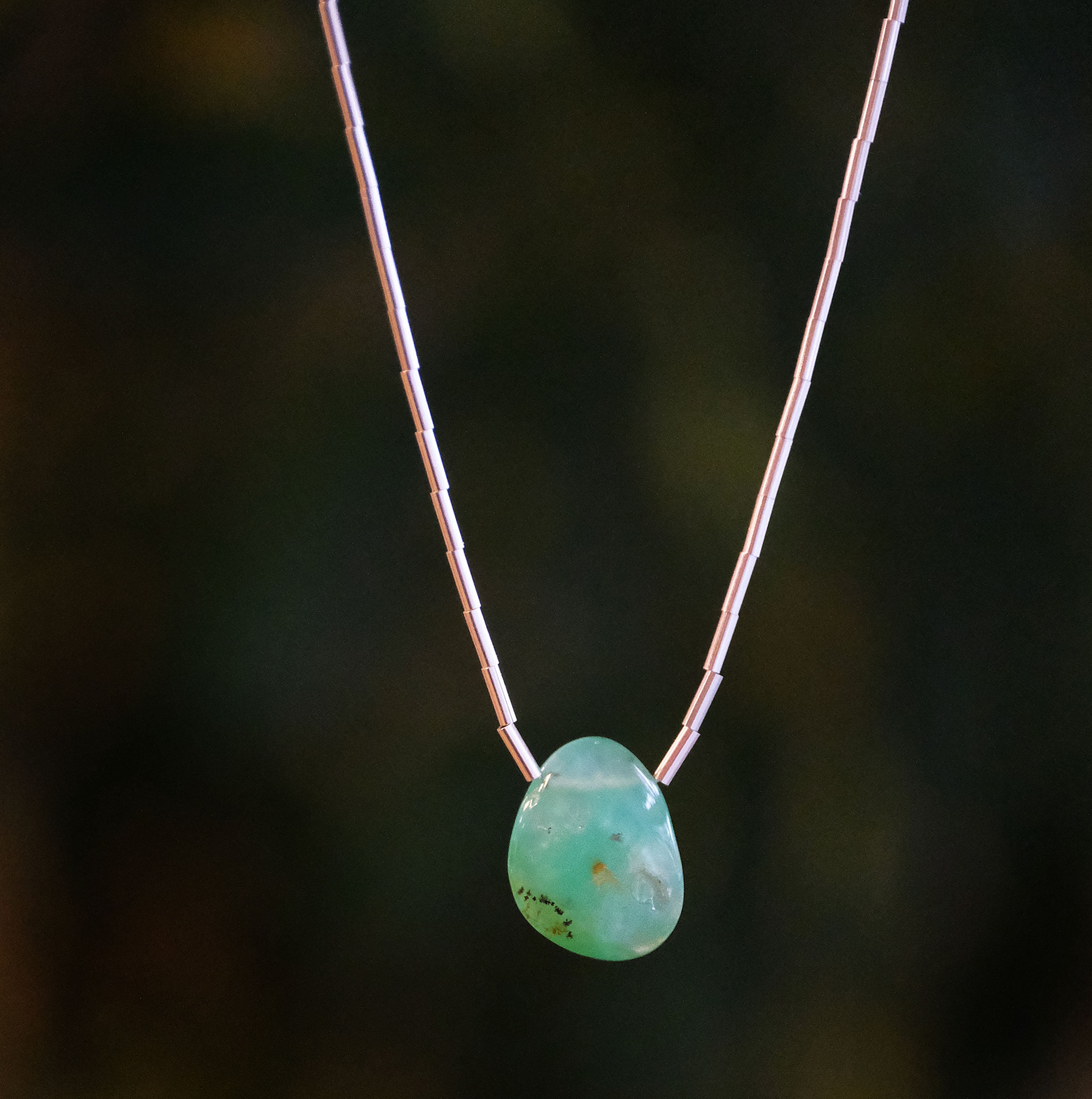 Australian Chrysoprase + Liquid Silver Necklace - One of a Kind