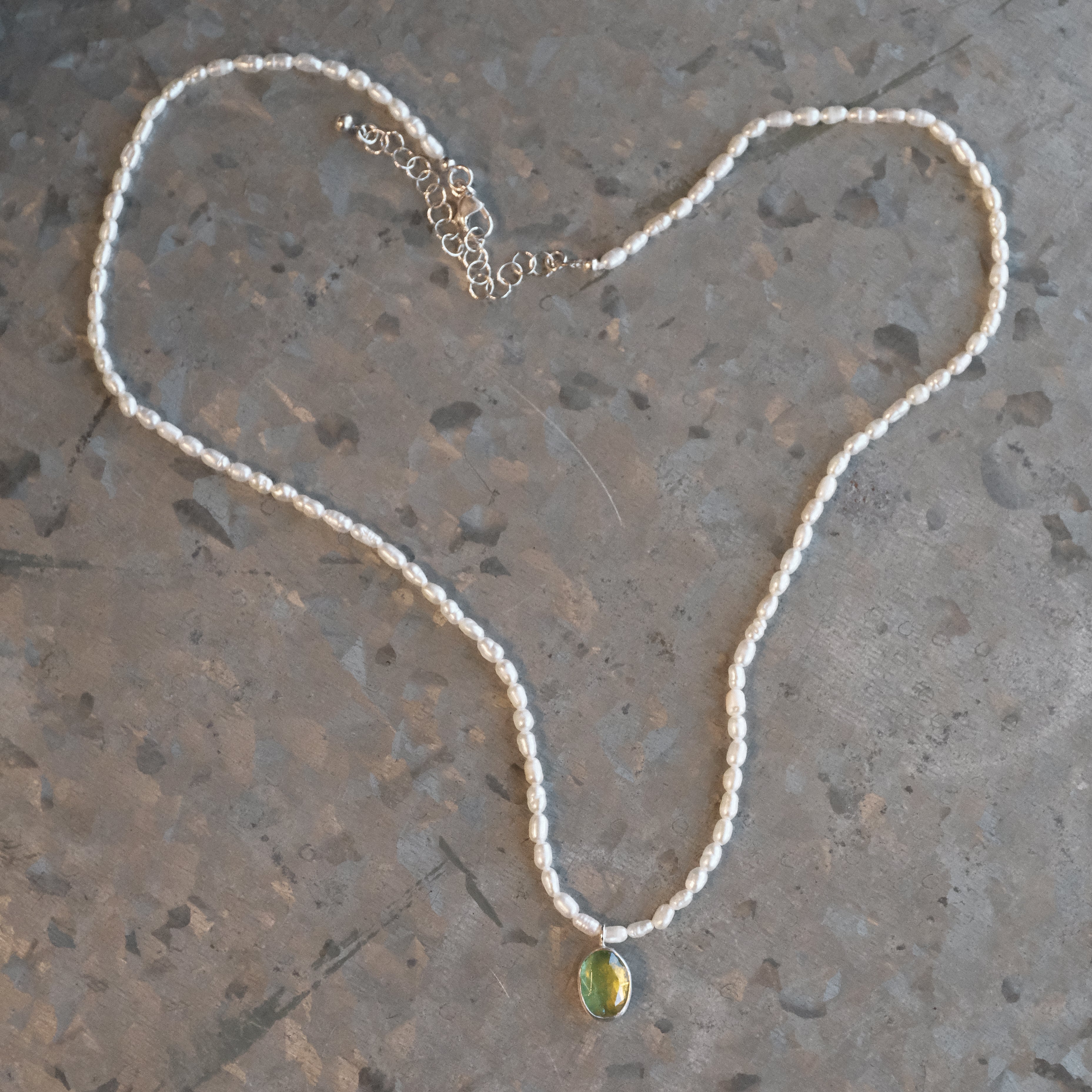 Freshwater Pearl + Green Kyanite Necklace - One of a Kind