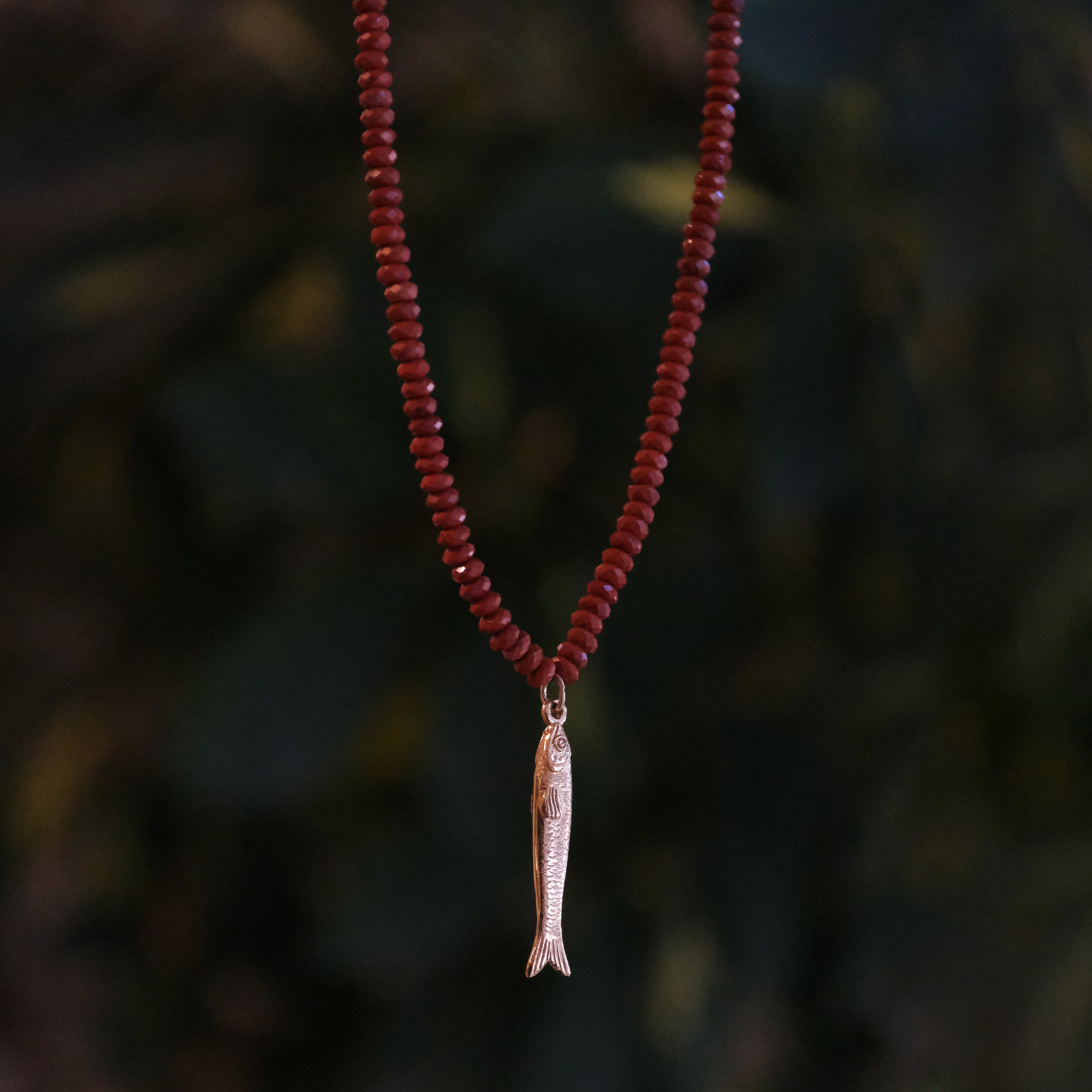 Red Jasper + Bronze Sardine Necklace