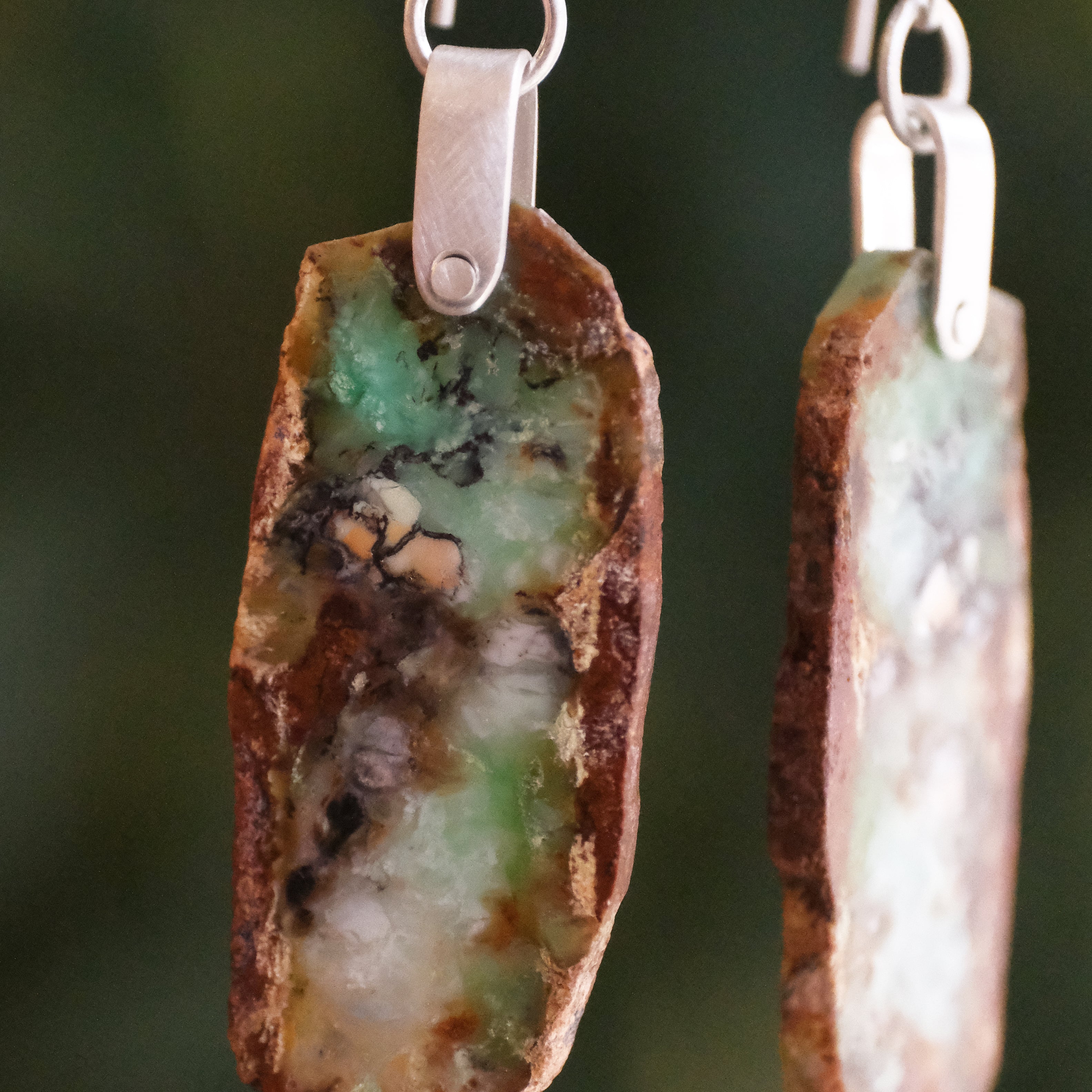 Raw Chrysoprase Saddle Earrings - One of a Kind