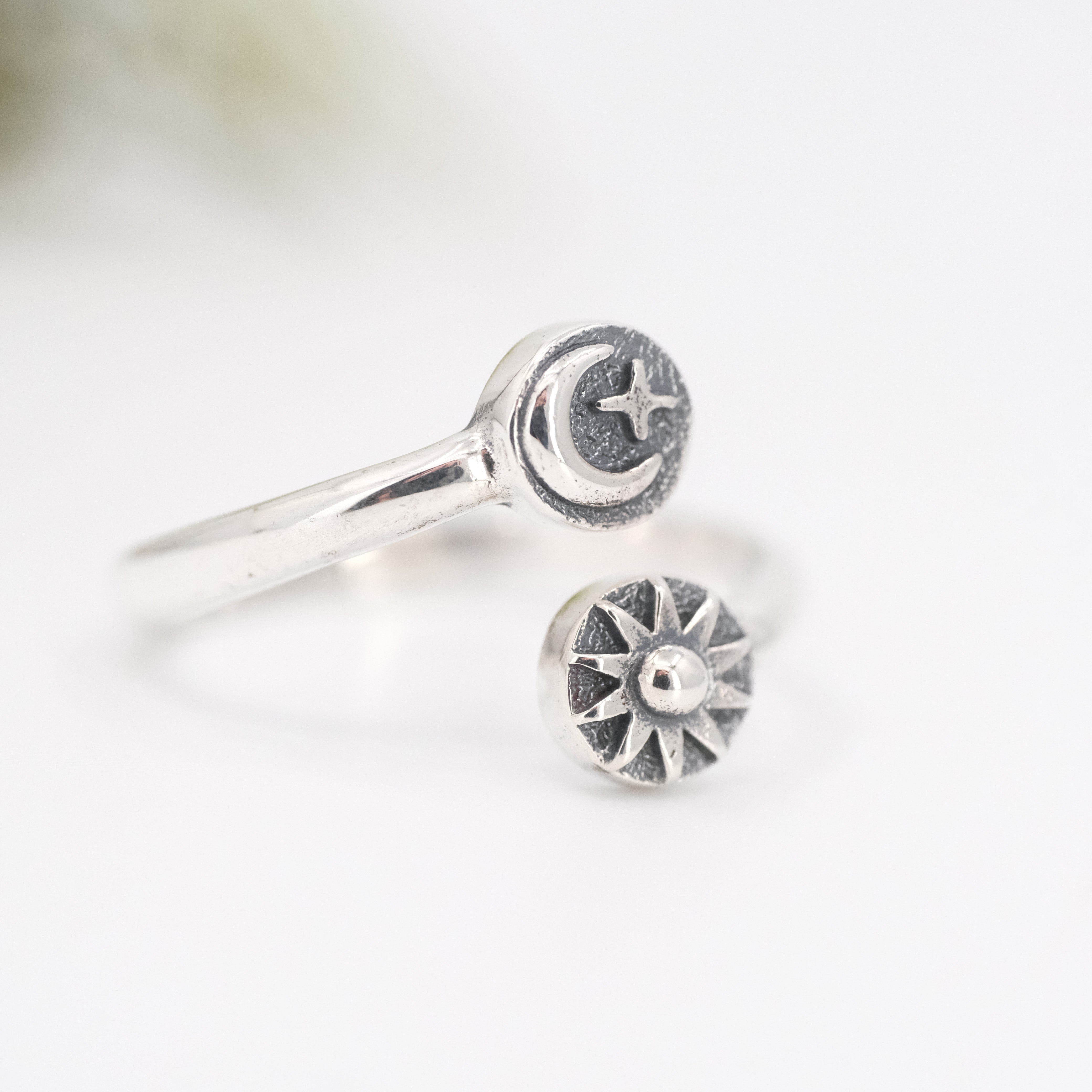 Sterling Mini Sun + Moon Ring - Adjustable