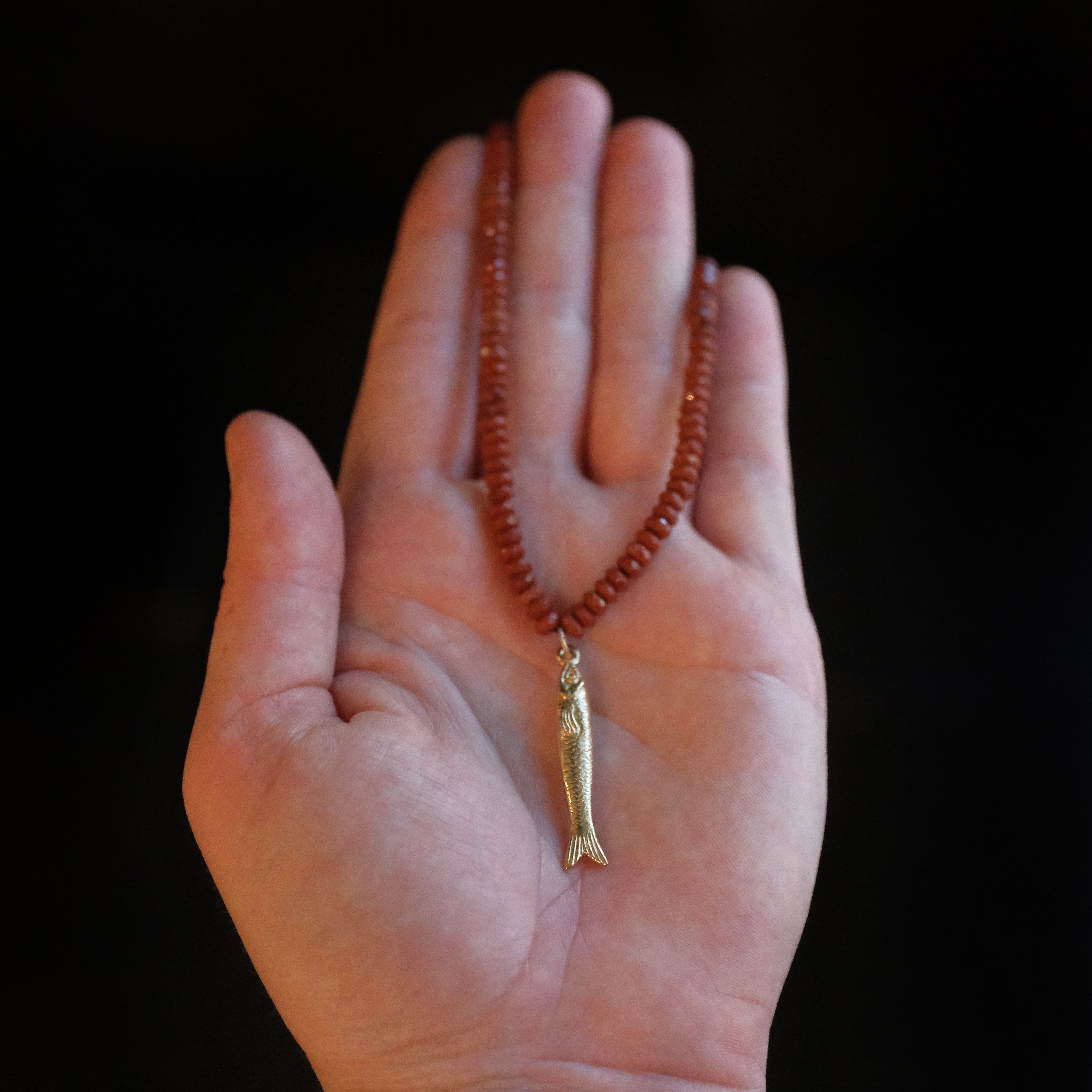 Red Jasper + Bronze Sardine Necklace
