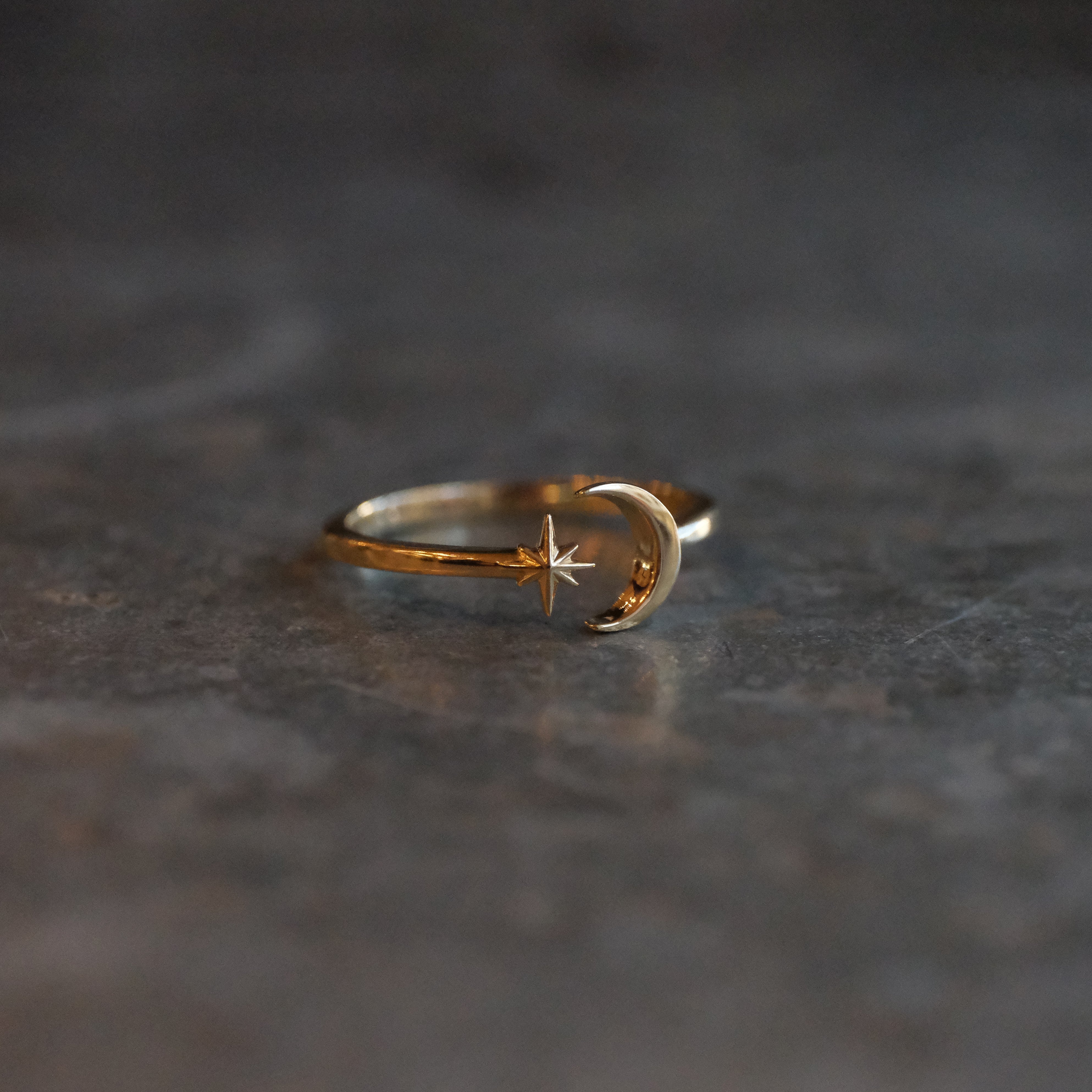 14k Moon + Star Ring (Adjustable)