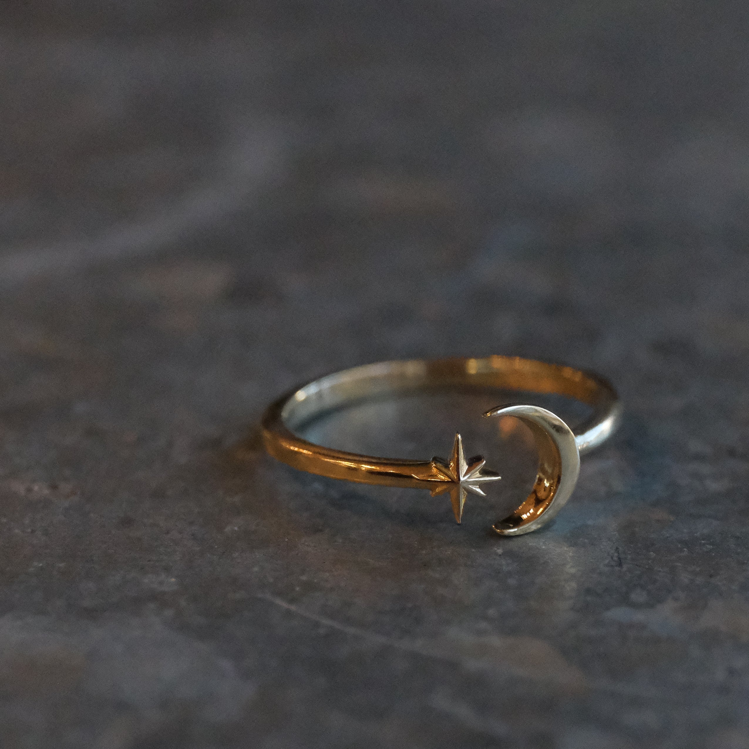14k Moon + Star Ring (Adjustable)