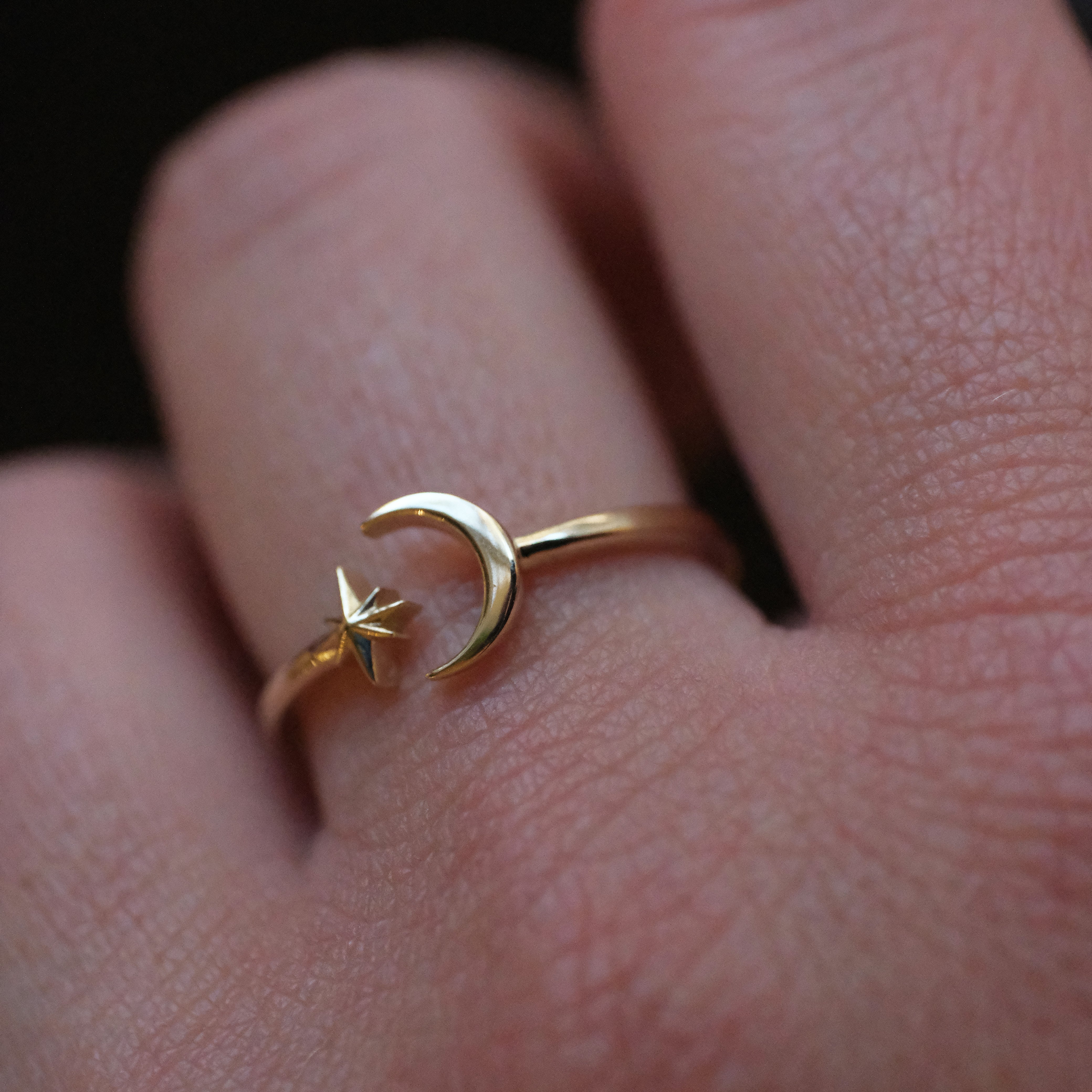 14k Moon + Star Ring (Adjustable)